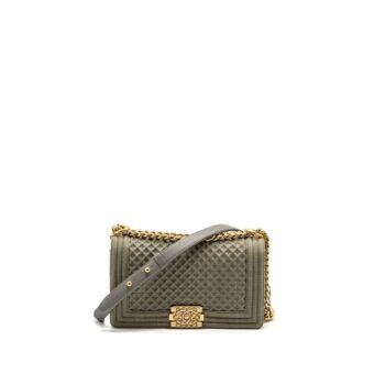 Chanel Medium Boy Bag Denim Olive Green Brushed GHW