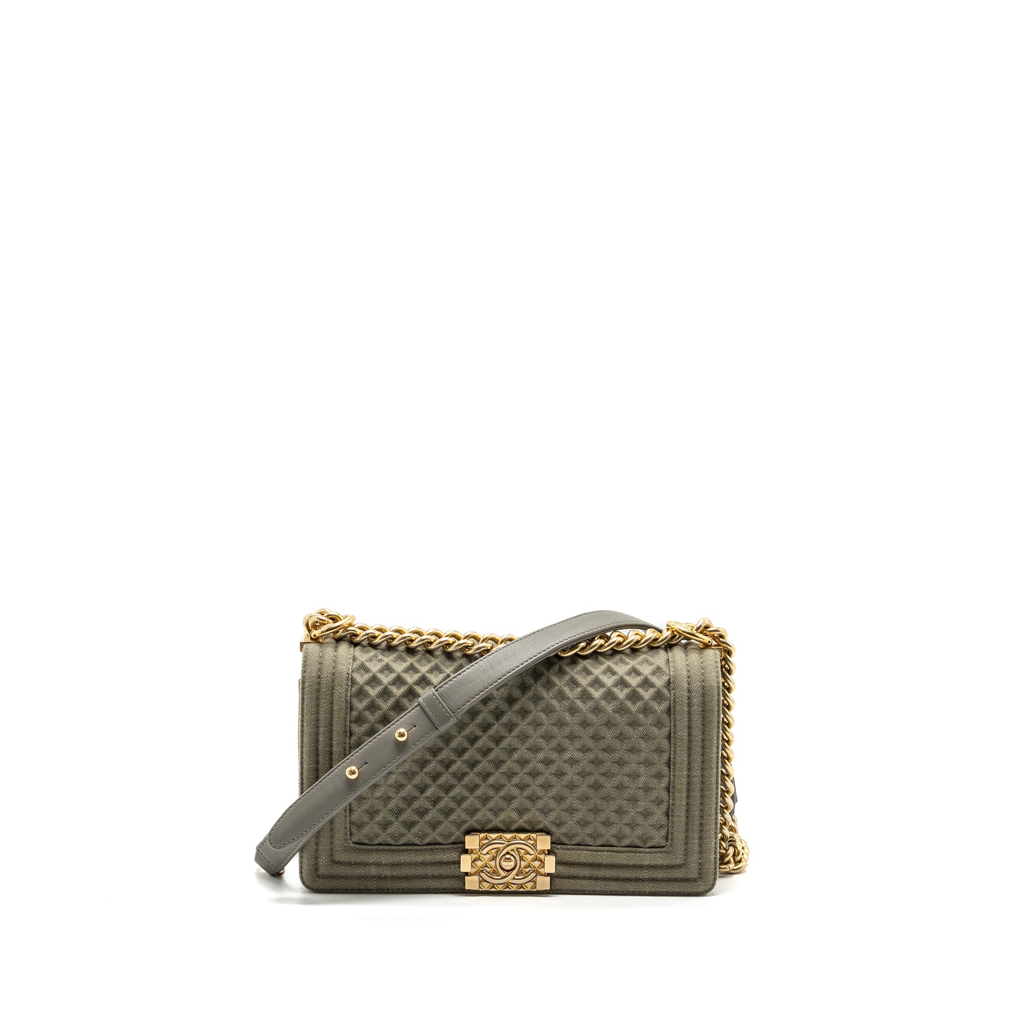 Chanel Medium Boy Bag Denim Olive Green Brushed GHW