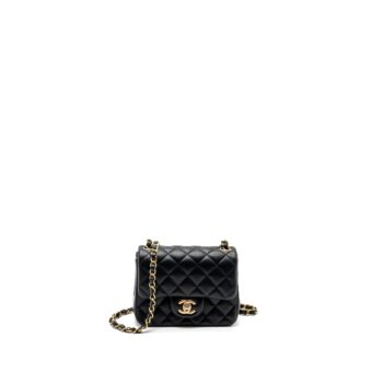 Chanel Classic Mini Square Flap Bag Lambskin Black Brushed GHW