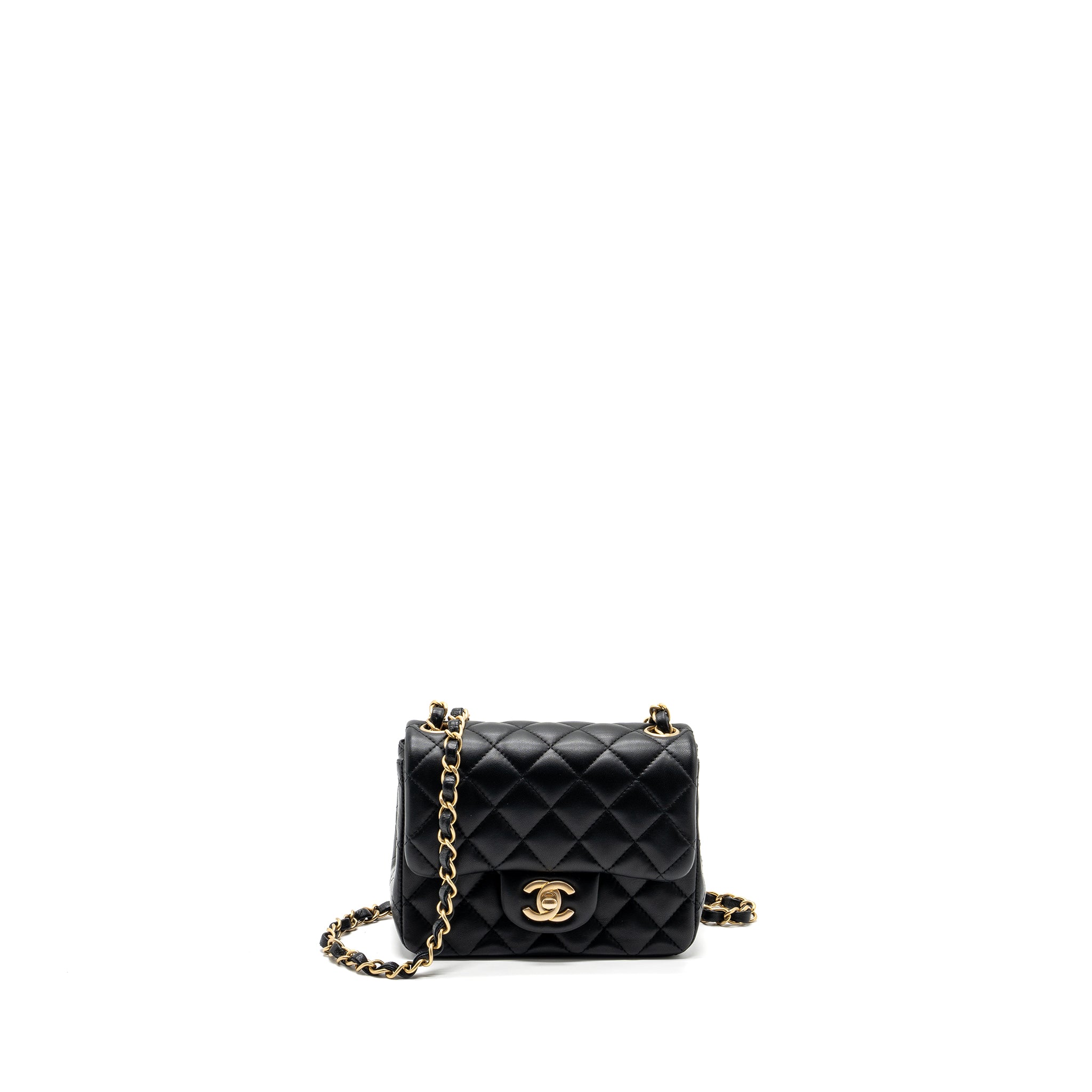 Chanel Classic Mini Square Flap Bag Lambskin Black Brushed GHW