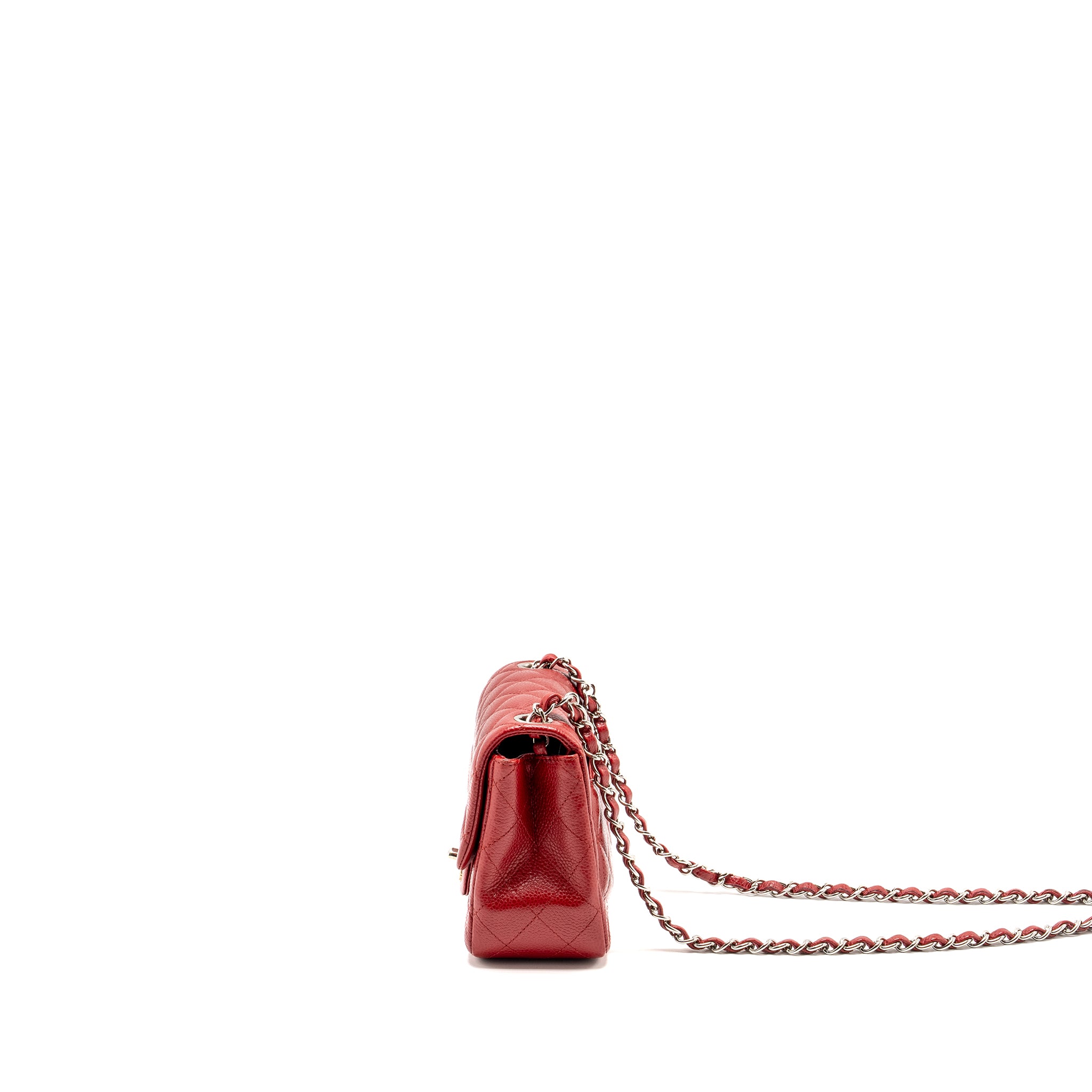Chanel Mini Square Flap bag Caviar Red SHW - Image 4