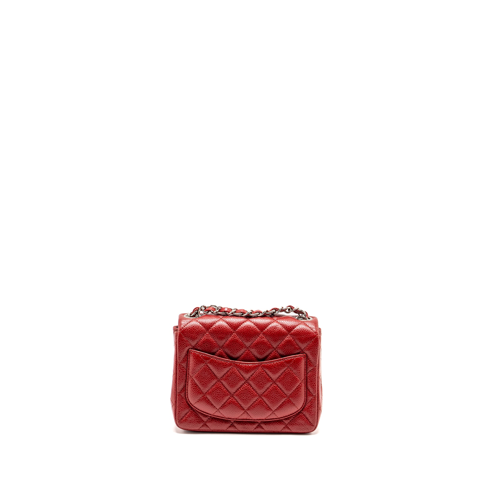 Chanel Mini Square Flap bag Caviar Red SHW - Image 2