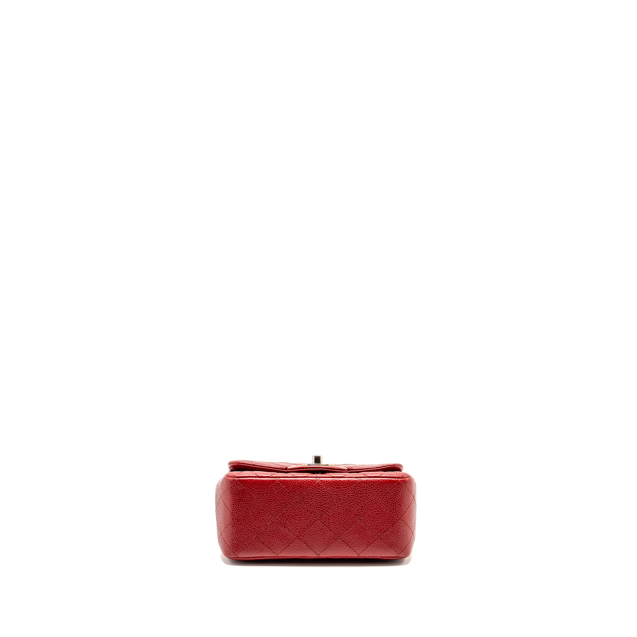 Chanel Mini Square Flap bag Caviar Red SHW - Image 5
