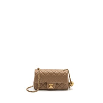 Chanel 22B pearl crush mini rectangular flap bag lambskin dark Beige GHW (Microchip)