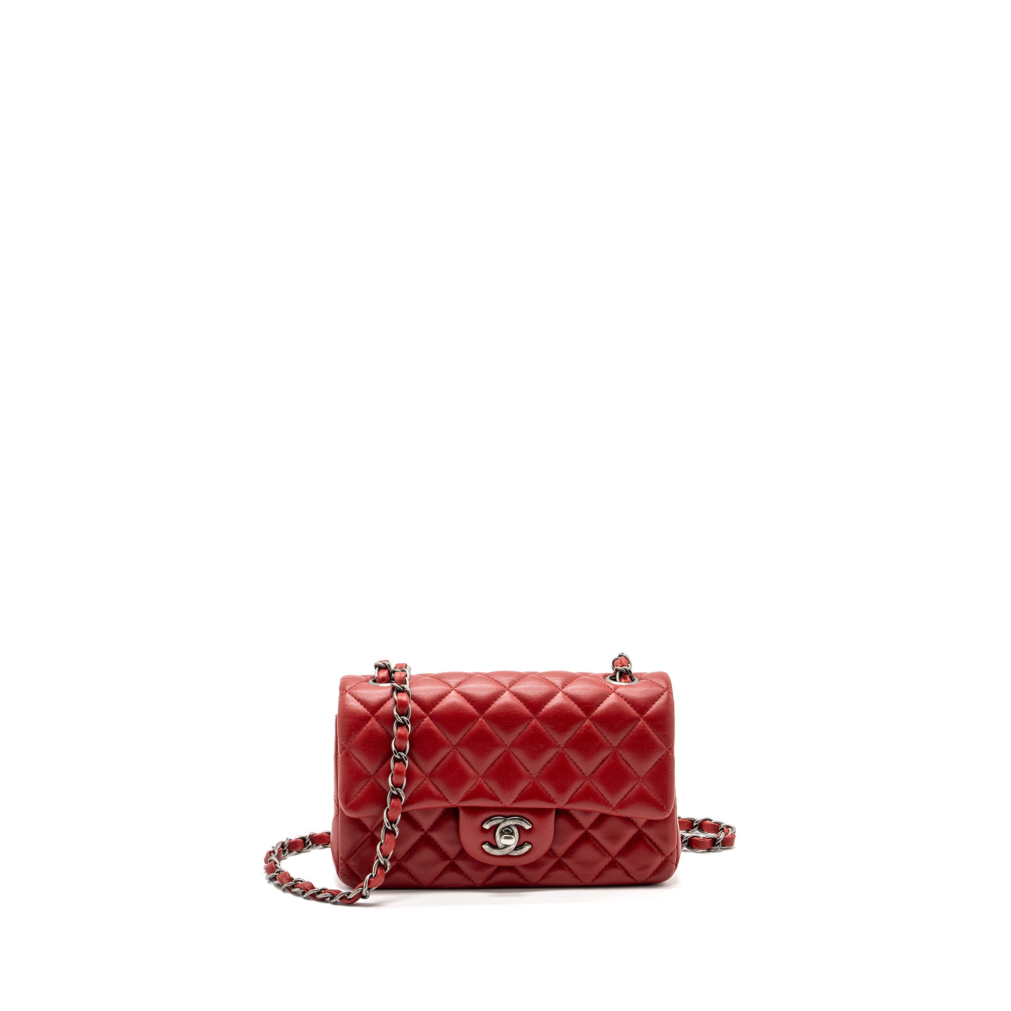 Chanel Classic Mini Rectangular Flap Bag Lambskin Red Ruthenium Hardware