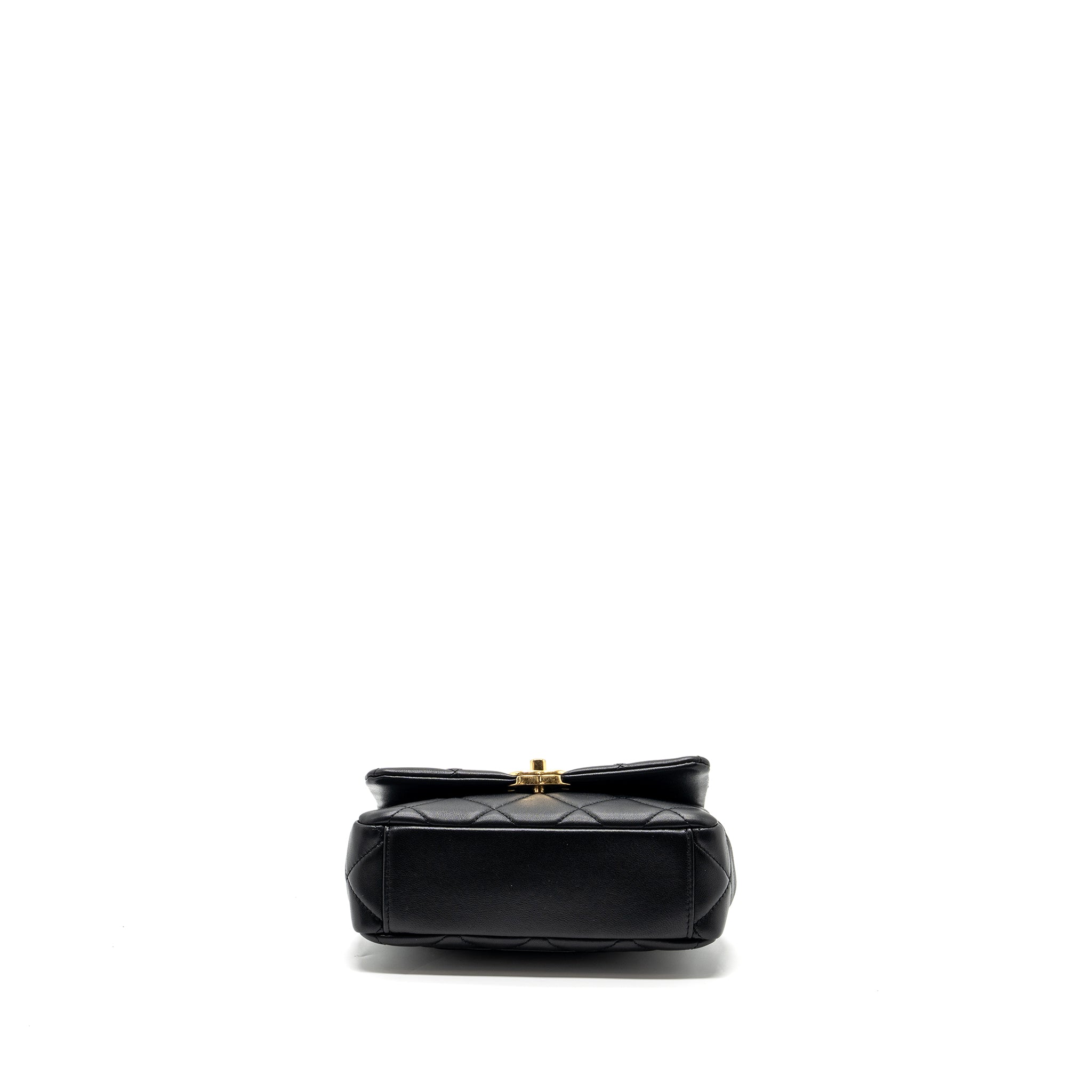 Chanel Logo Chain Handle Flap Bag Lambskin Black GHW(Microchip) - Image 6