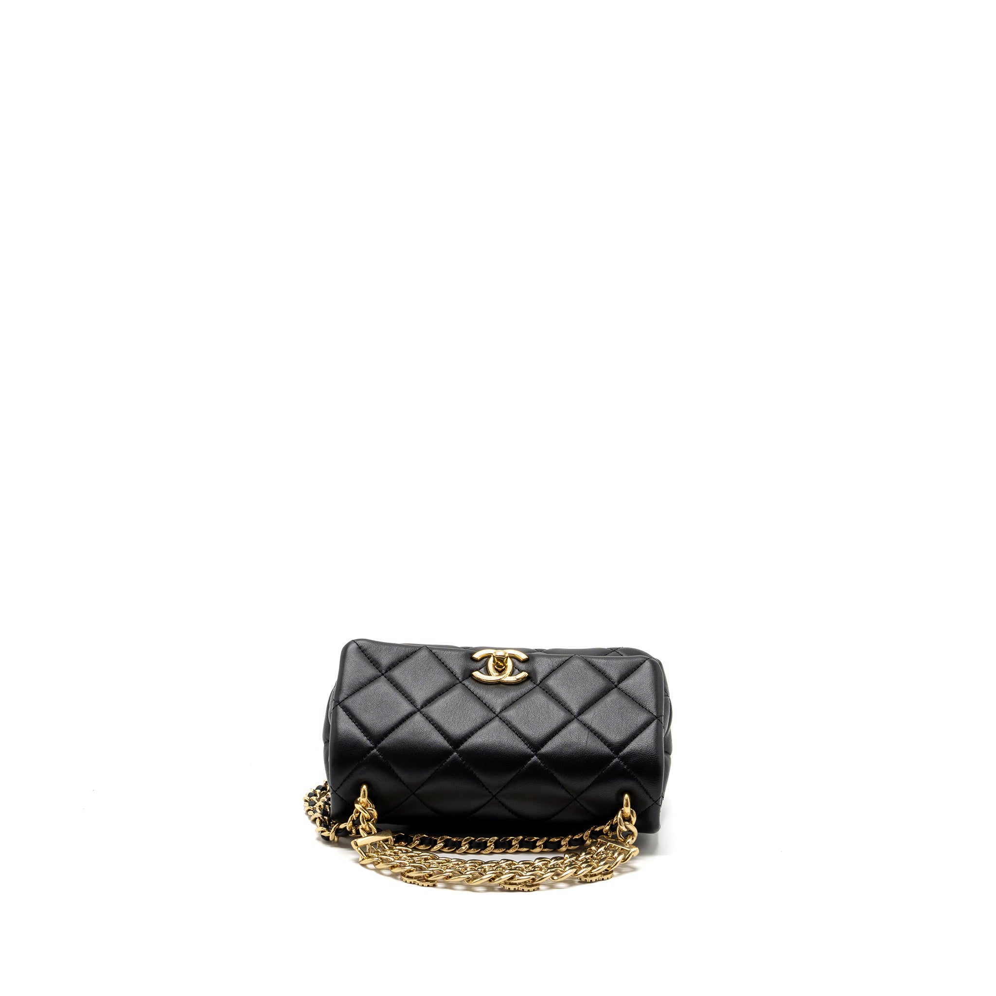 Chanel Logo Chain Handle Flap Bag Lambskin Black GHW(Microchip) - Image 5
