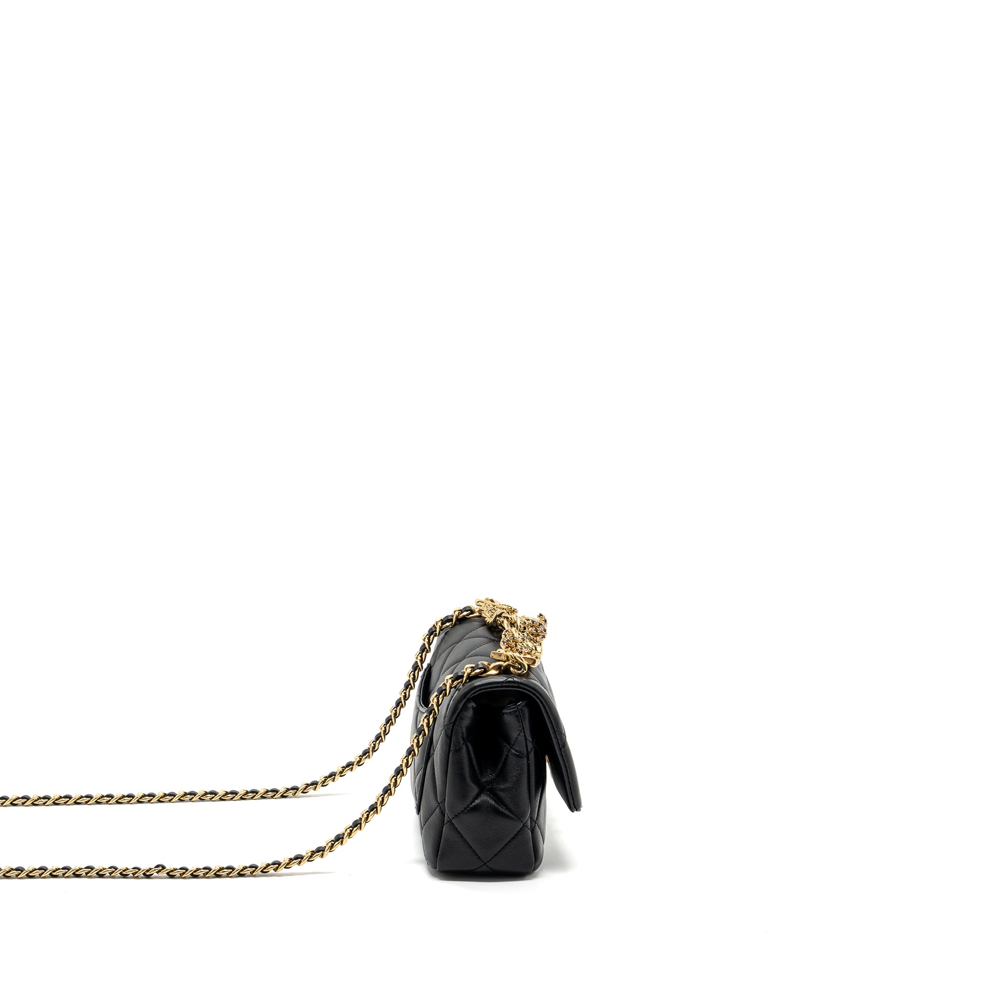 Chanel Logo Chain Handle Flap Bag Lambskin Black GHW(Microchip) - Image 3