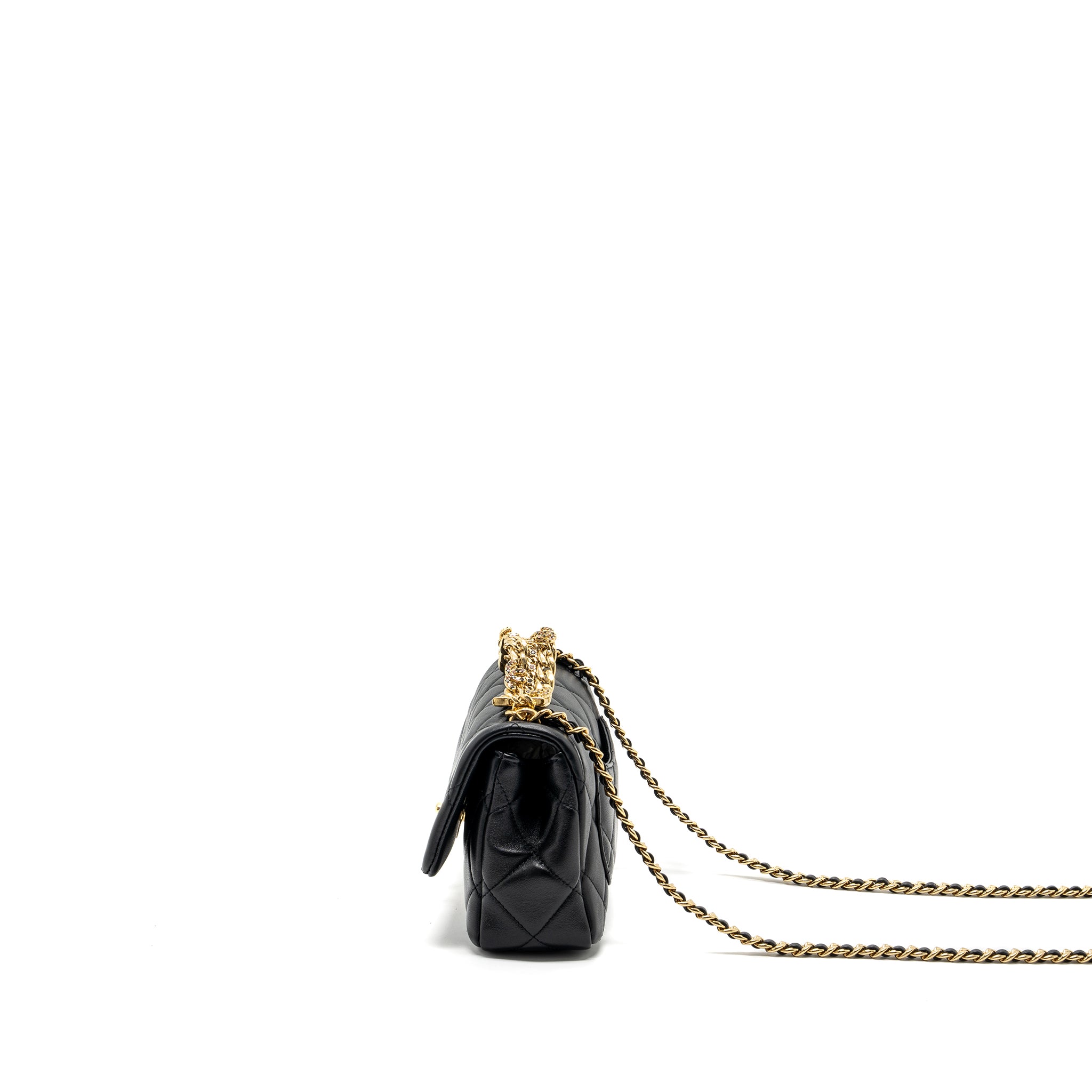 Chanel Logo Chain Handle Flap Bag Lambskin Black GHW(Microchip) - Image 4