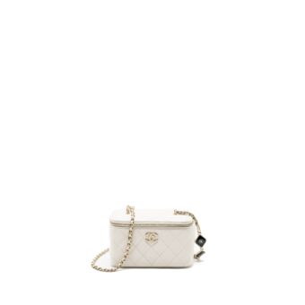 Chanel Letter/CC logo Chain Long Vanity Calfskin White LGHW (Microchip)