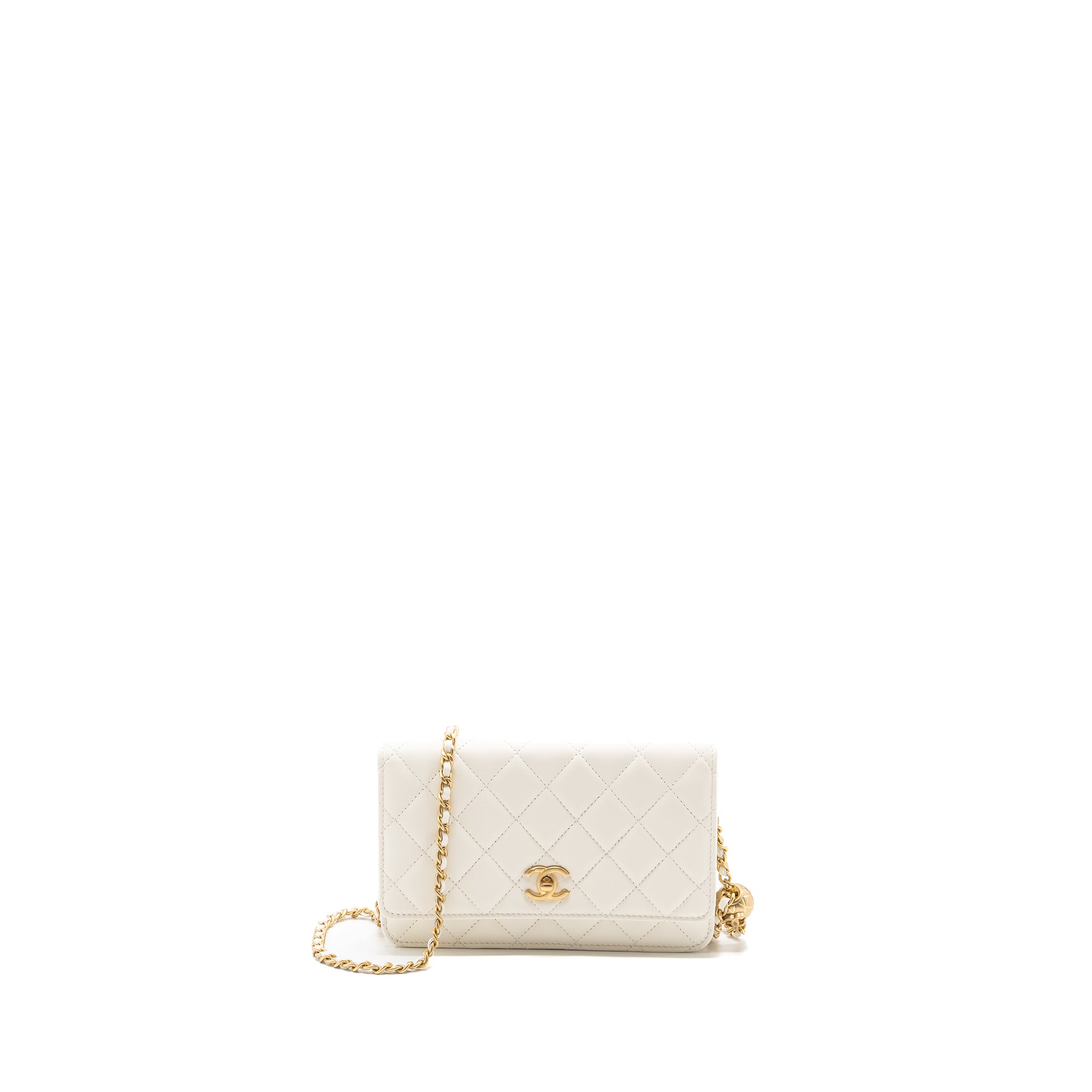 Chanel pearl crush wallet on chain lambskin White GHW (microchip)