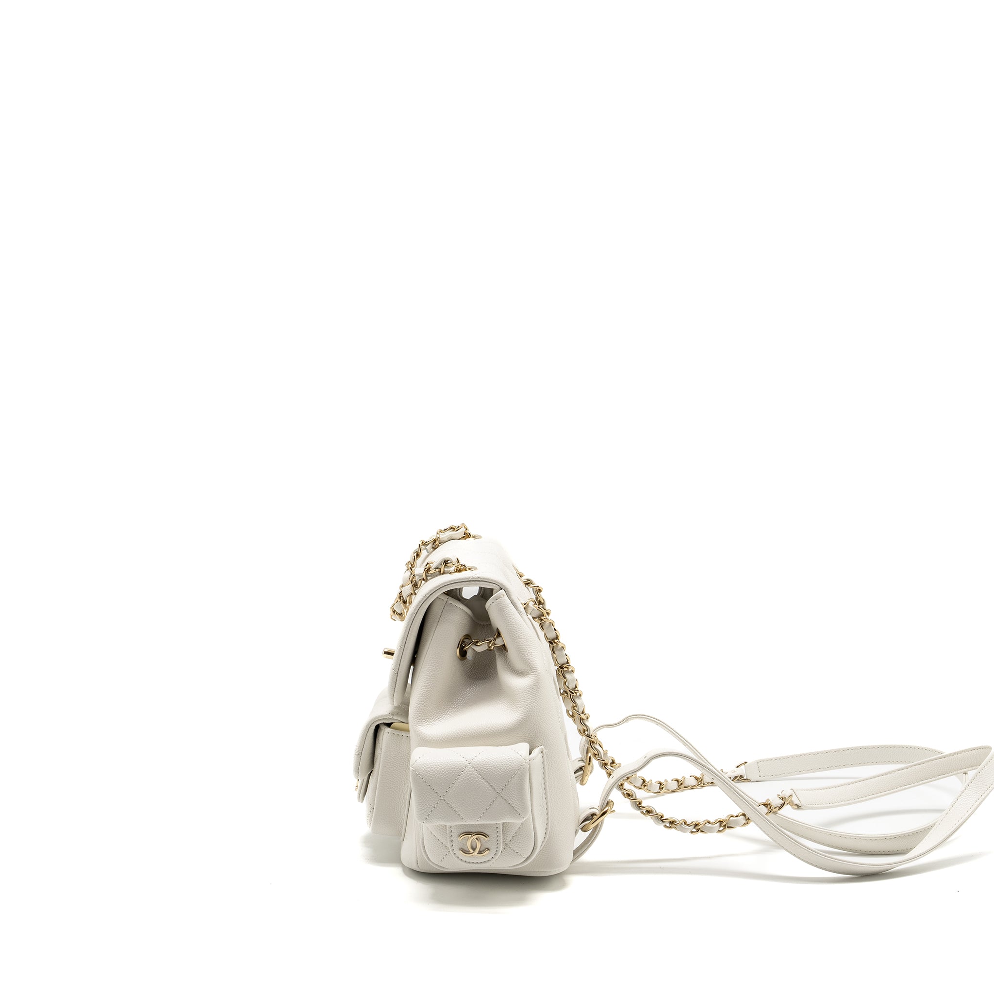 Chanel 23K Triple Pocket Mini Backpack Caviar White LGHW (Microchip) - Image 4