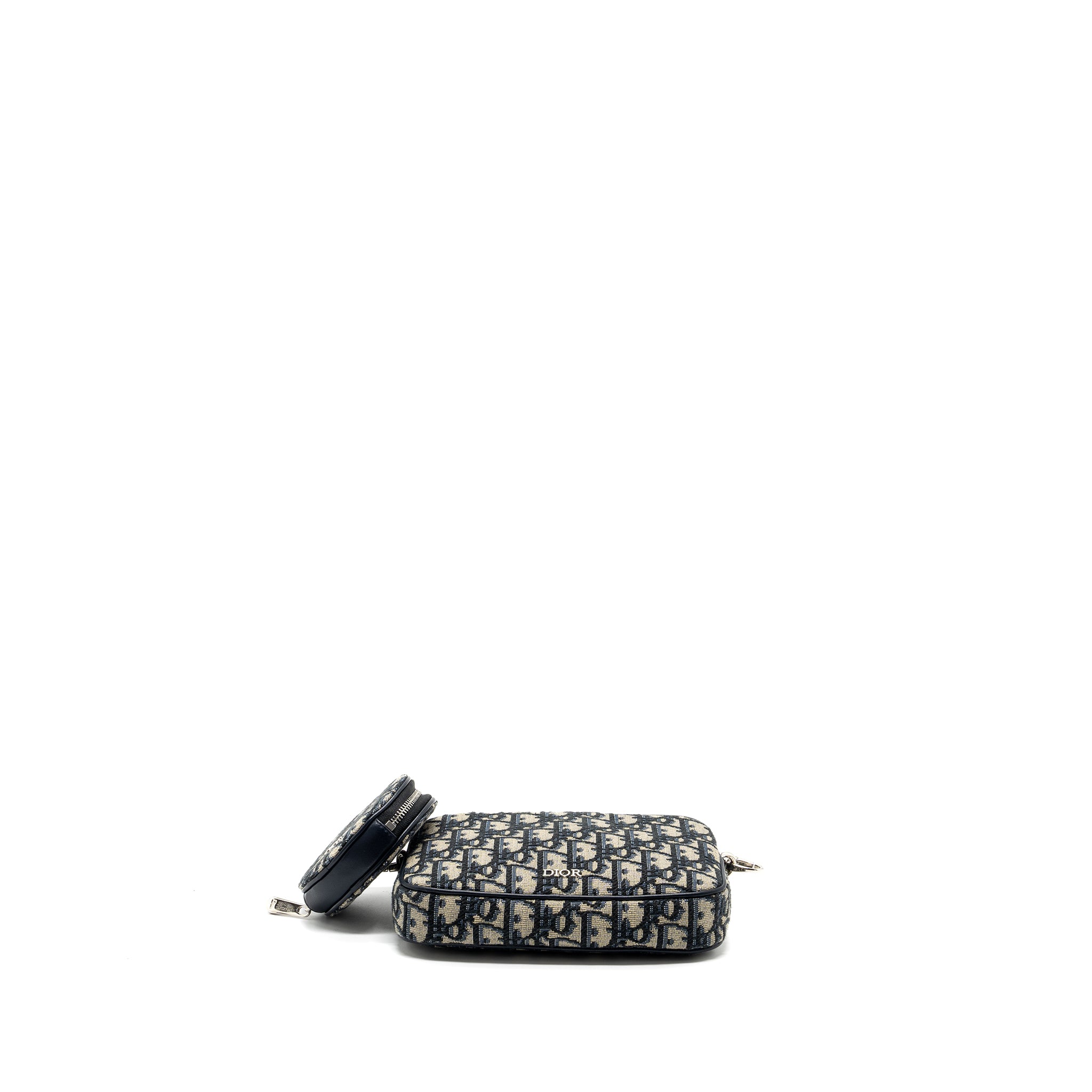 Dior 3 in 1 mini zipper pouch with strap blue jacquard SHW - Image 5