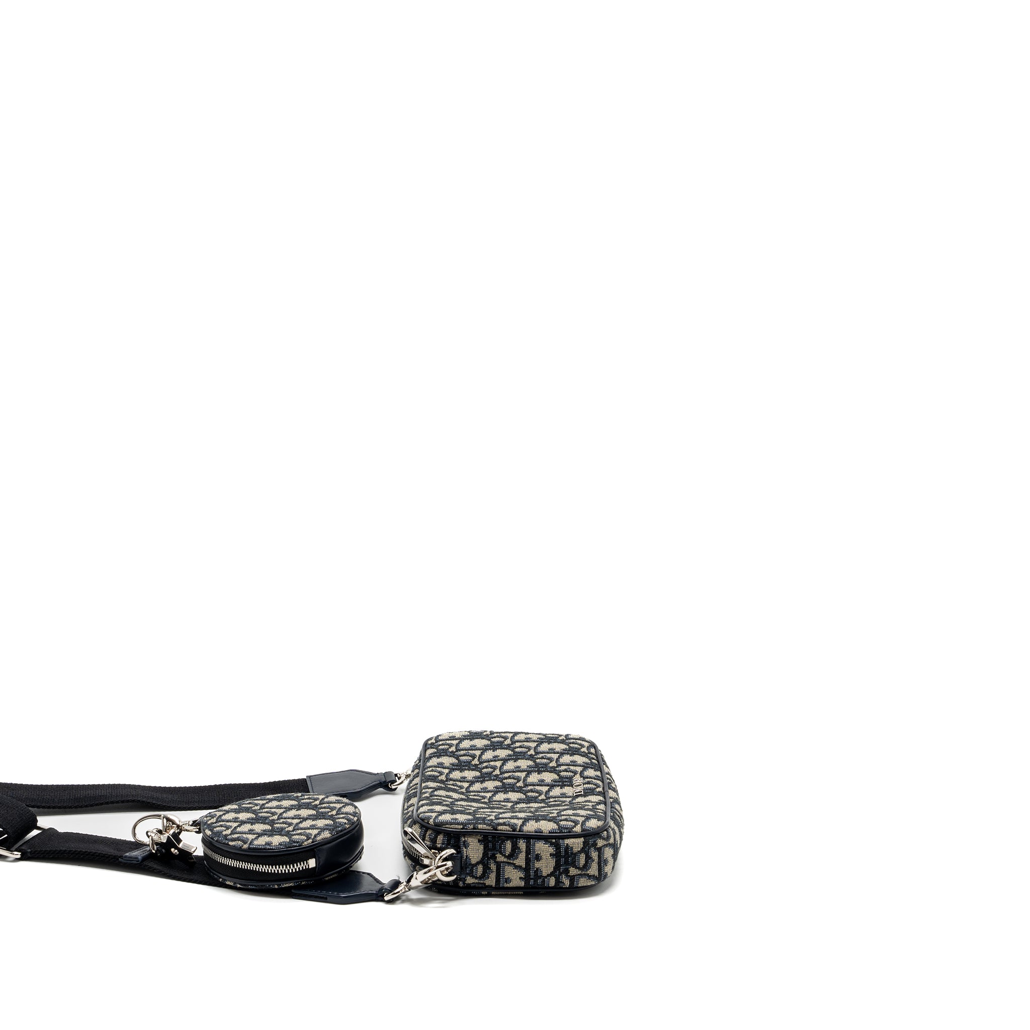 Dior 3 in 1 mini zipper pouch with strap blue jacquard SHW - Image 4