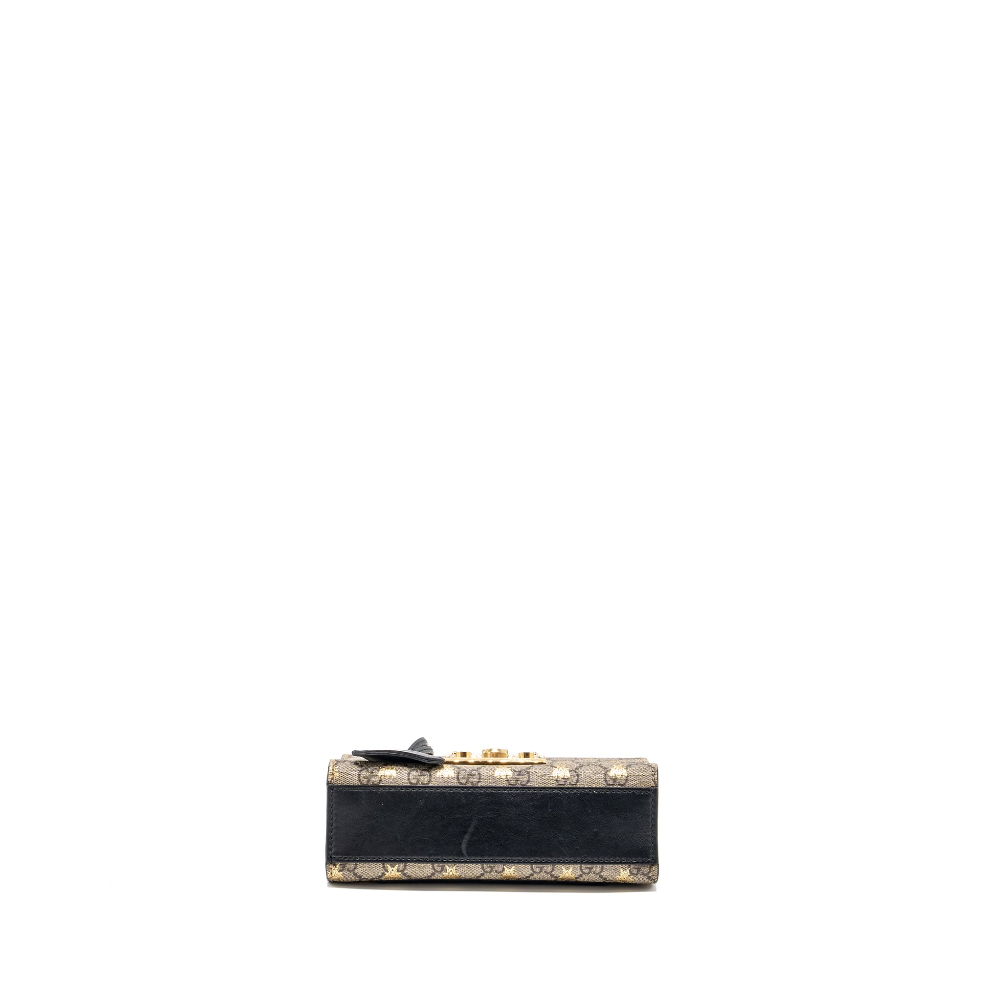 Gucci small padlock chain bag GG supreme canvas with Bee print beige / black GHW - Image 5