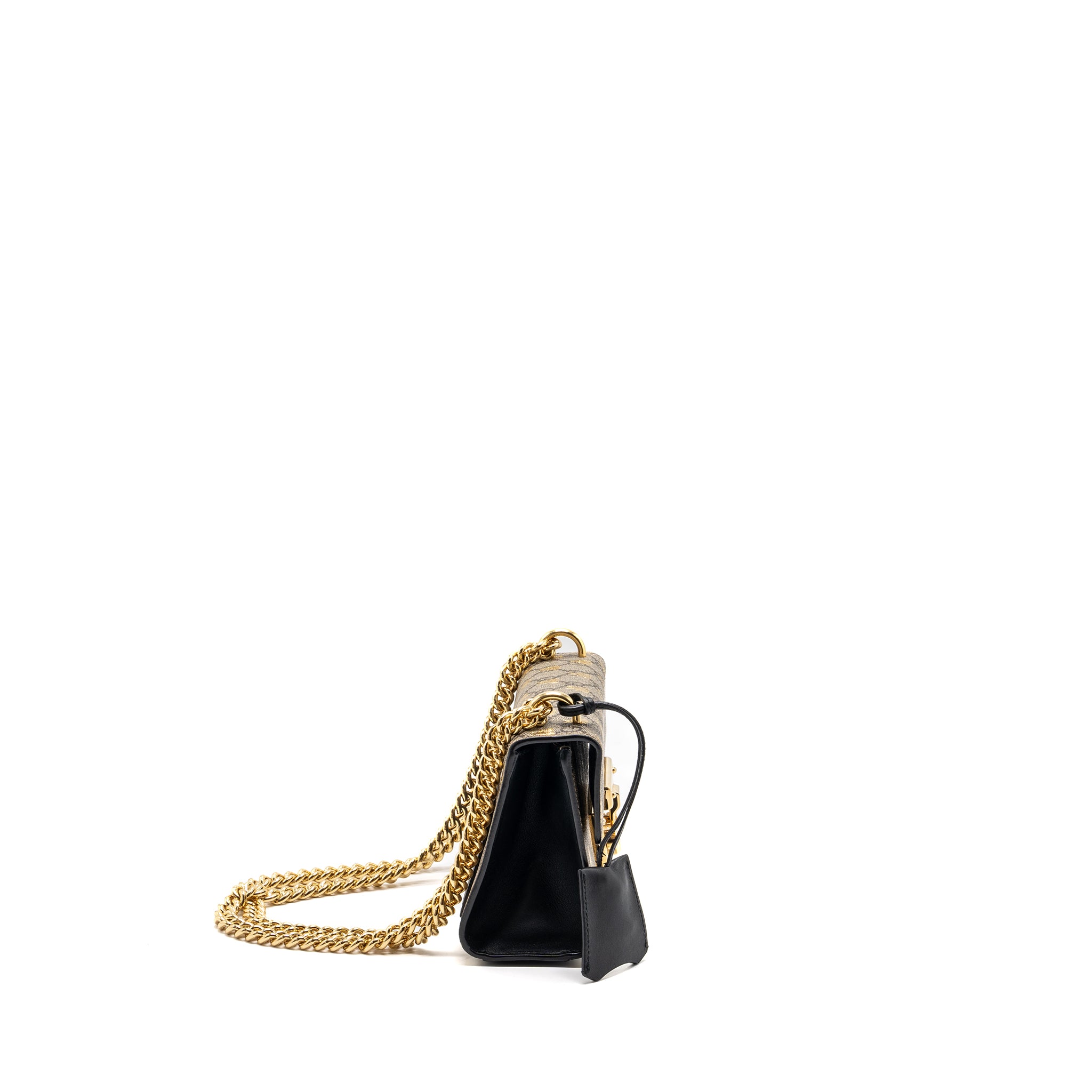 Gucci small padlock chain bag GG supreme canvas with Bee print beige / black GHW - Image 3