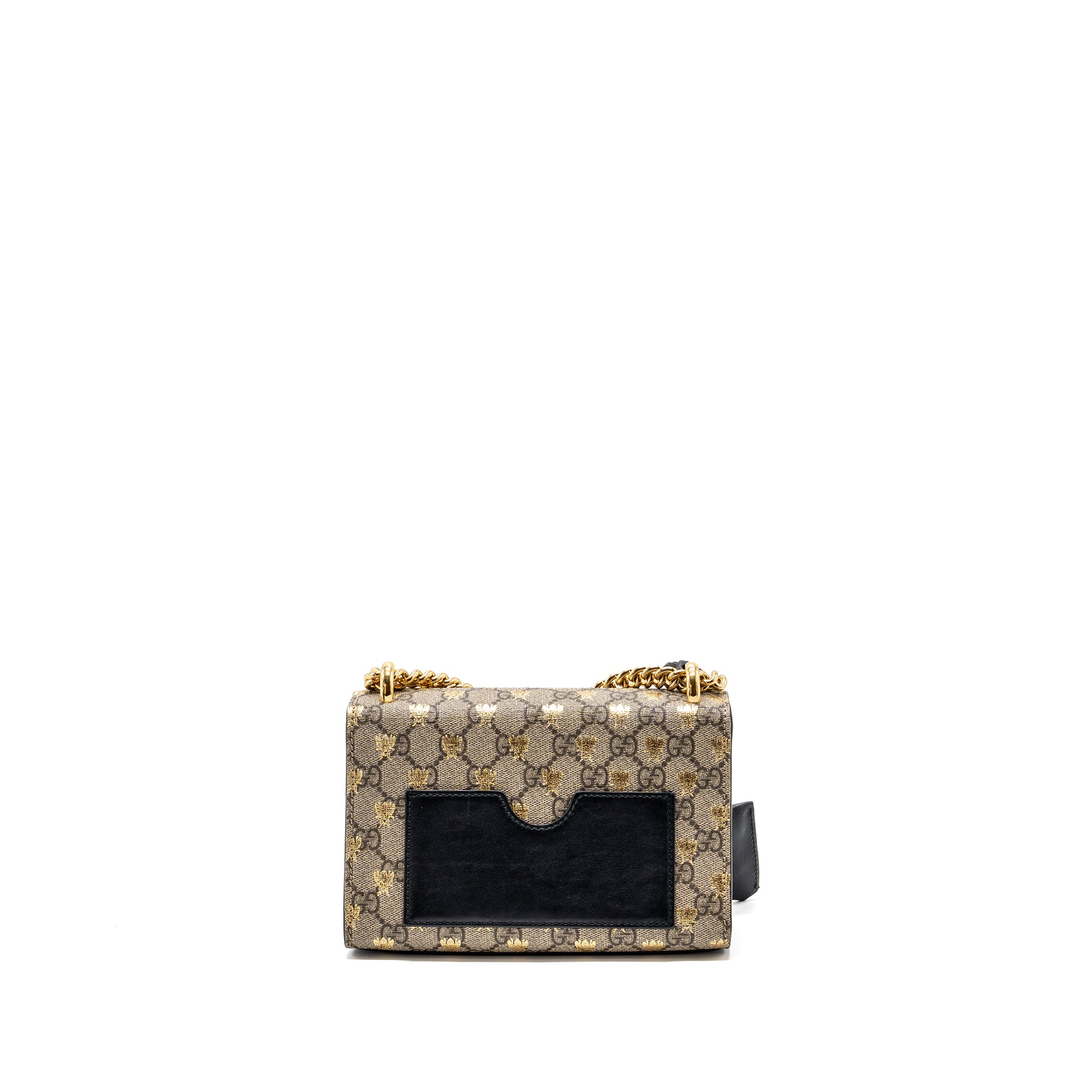 Gucci small padlock chain bag GG supreme canvas with Bee print beige / black GHW - Image 2