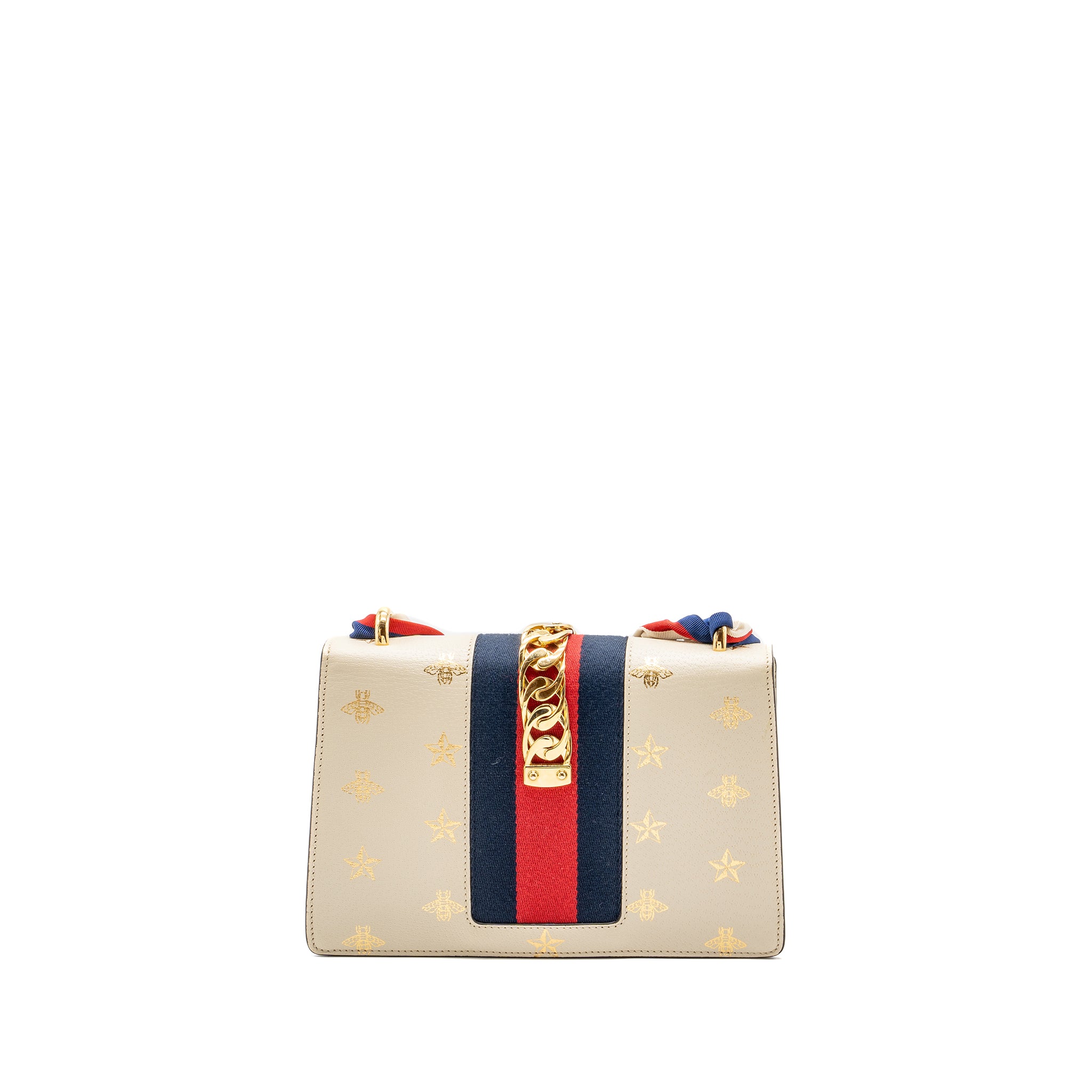 Gucci Small Sylvia Bag Bee and Star Printed Calfskin White GHW - Image 2