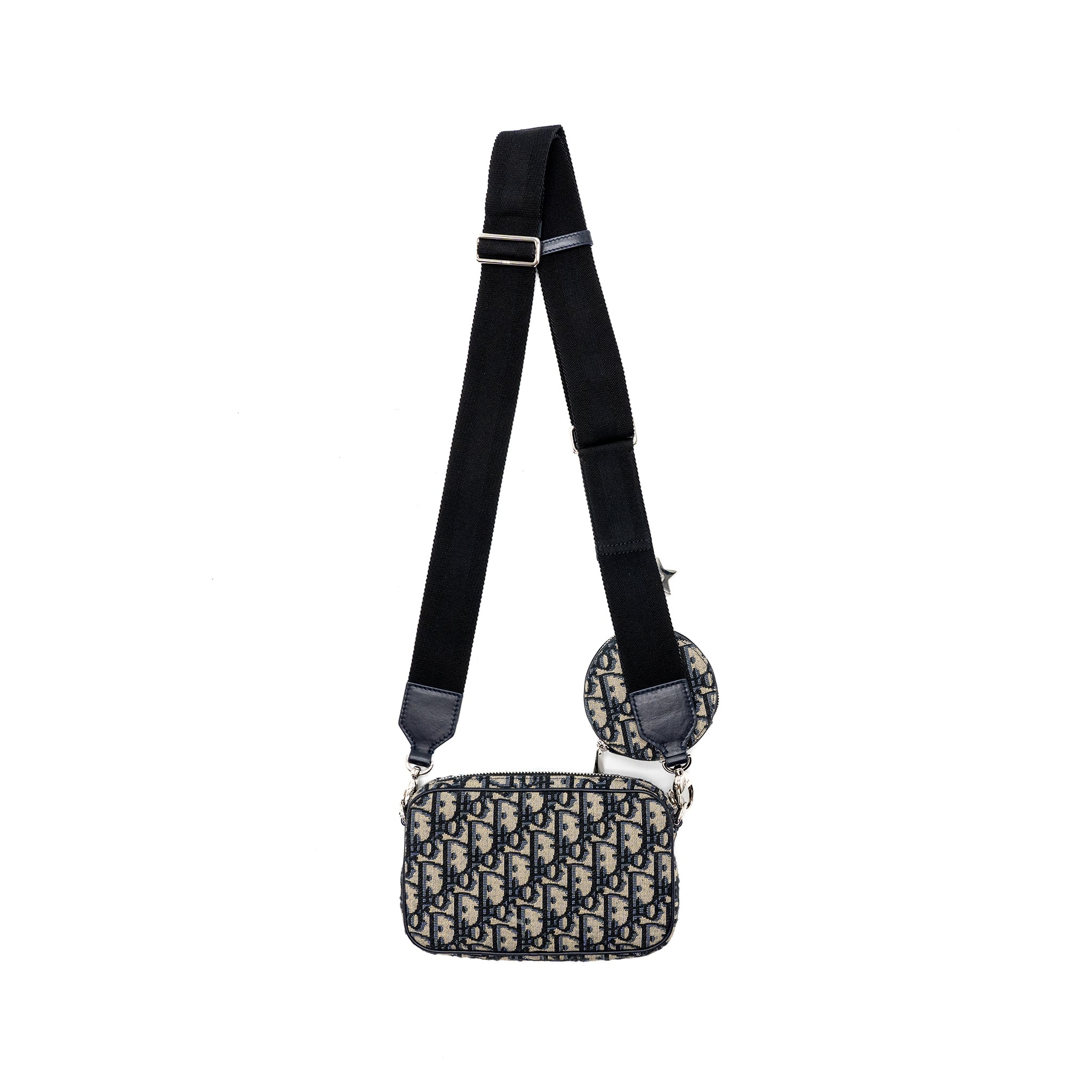 Dior 3 in 1 mini zipper pouch with strap blue jacquard SHW - Image 2