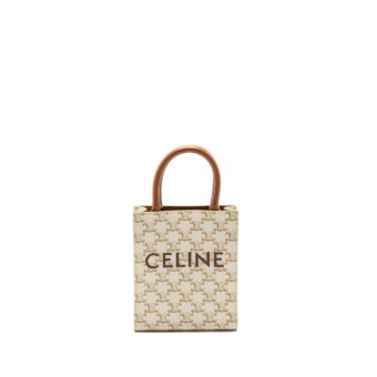 Celine Mini Vertical Cabas Triomphe Canvas/Calfskin White GHW