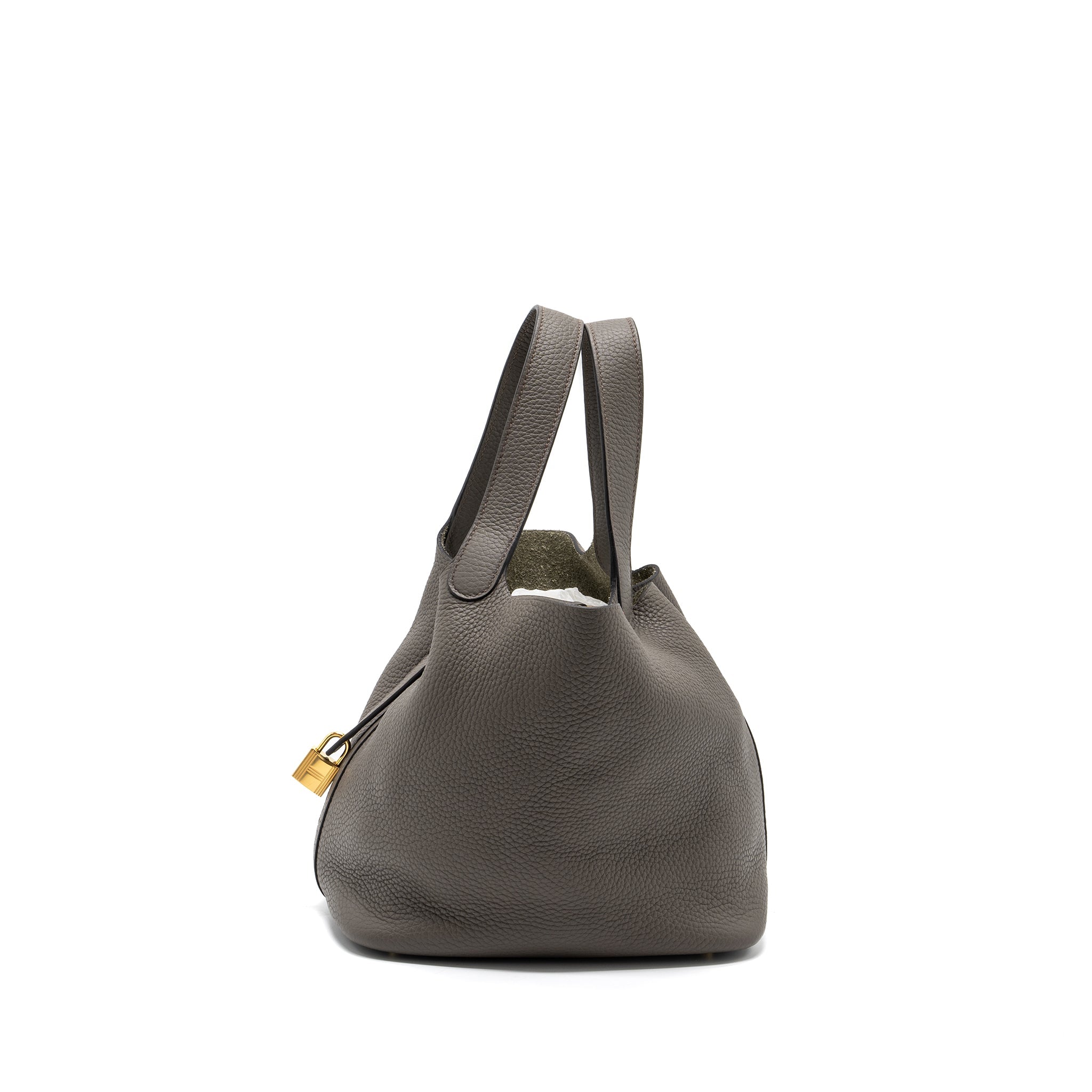 Hermes Picotin 22 Lock Bag Clemence Gris Etain GHW Stamp D - Image 4