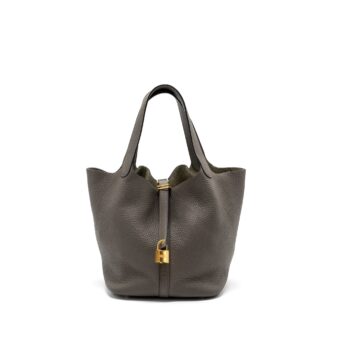 Hermes Picotin 22 Lock Bag Clemence Gris Etain GHW Stamp D