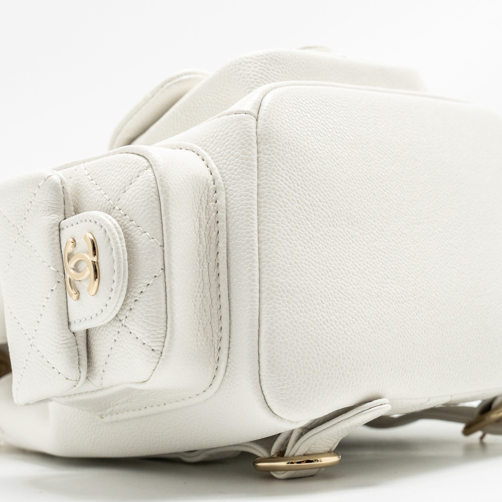 Chanel 23K Triple Pocket Mini Backpack Caviar White LGHW (Microchip) - Image 6