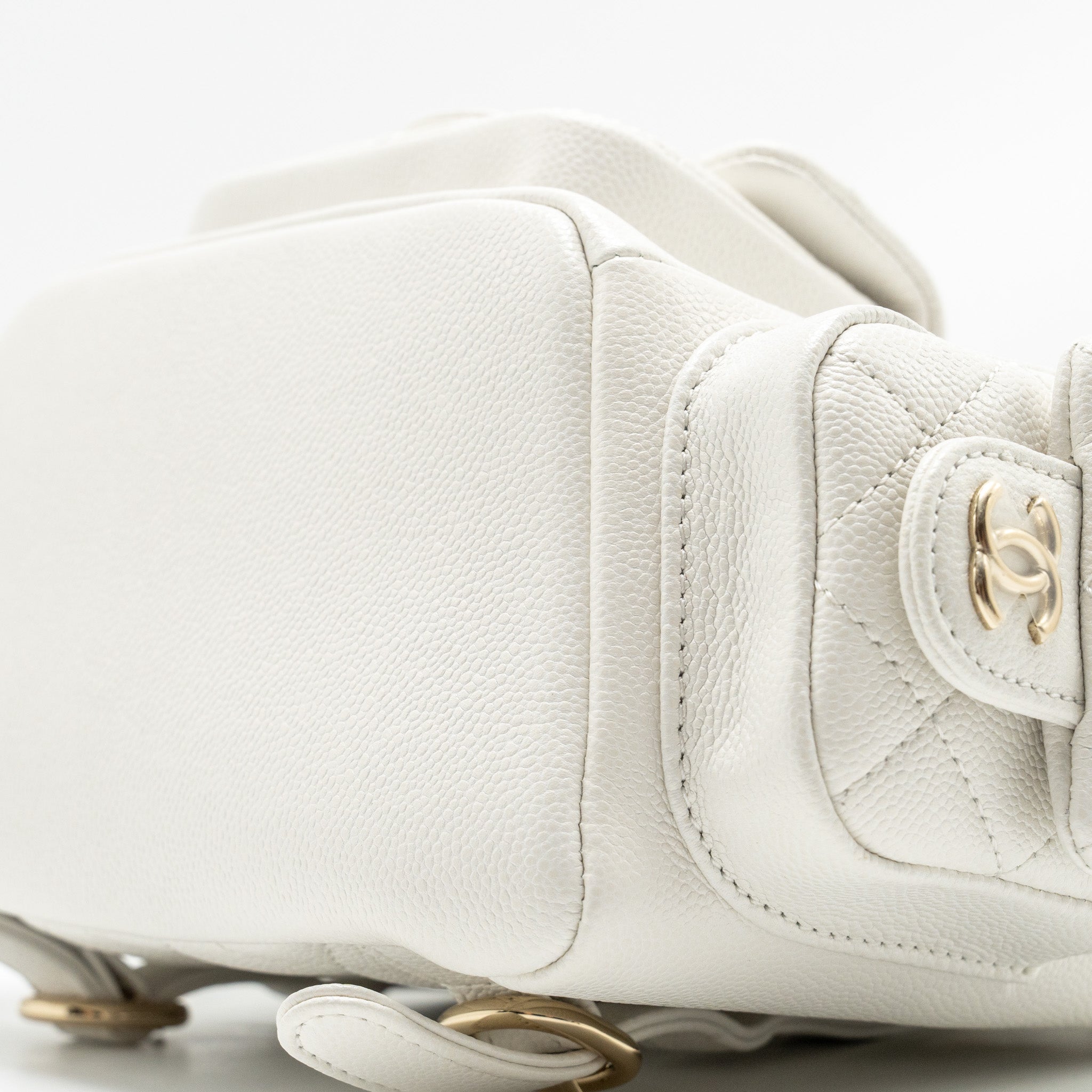 Chanel 23K Triple Pocket Mini Backpack Caviar White LGHW (Microchip) - Image 7