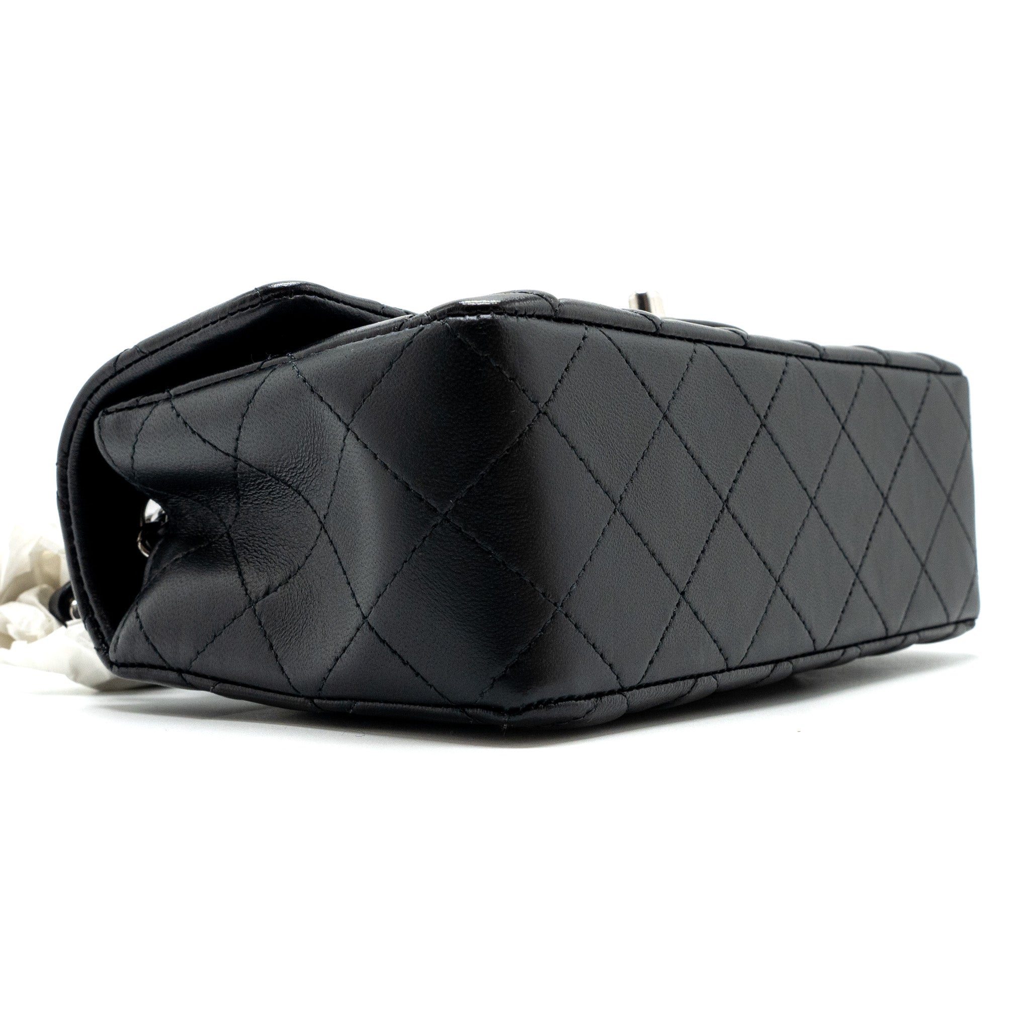 Chanel classic mini rectangular flap bag lambskin black SHW (microchip) - Image 6