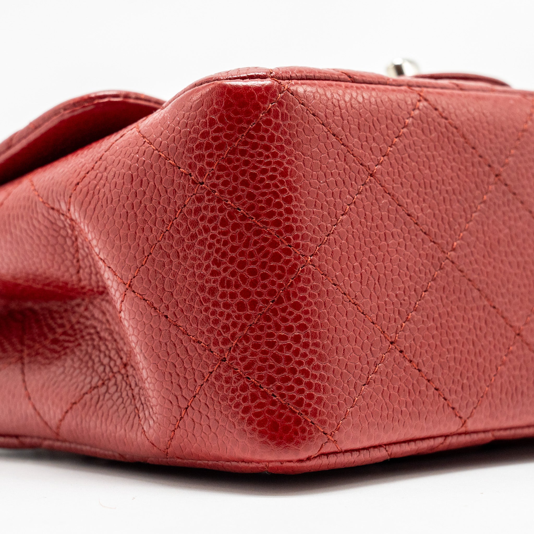 Chanel Mini Square Flap bag Caviar Red SHW - Image 6