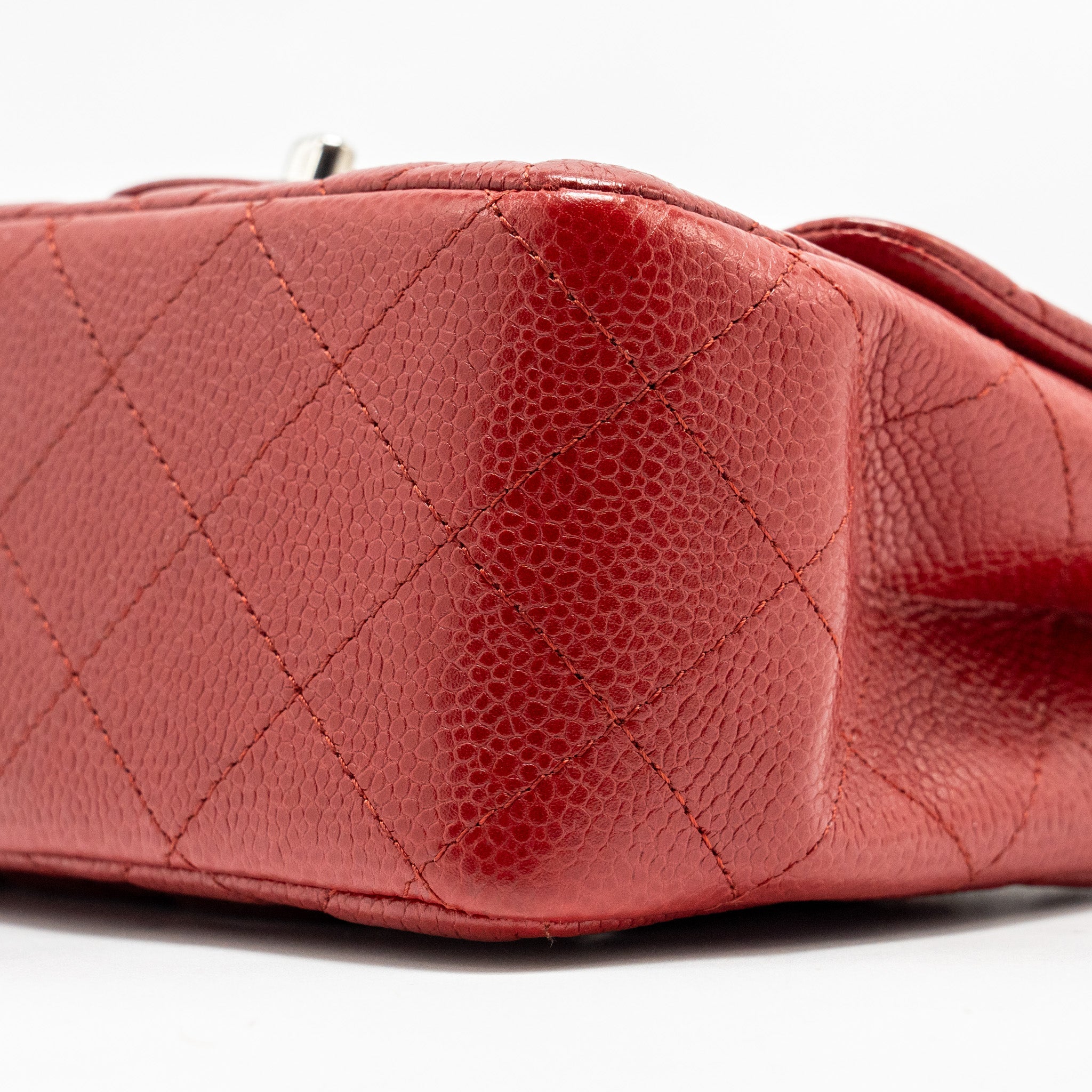 Chanel Mini Square Flap bag Caviar Red SHW - Image 7