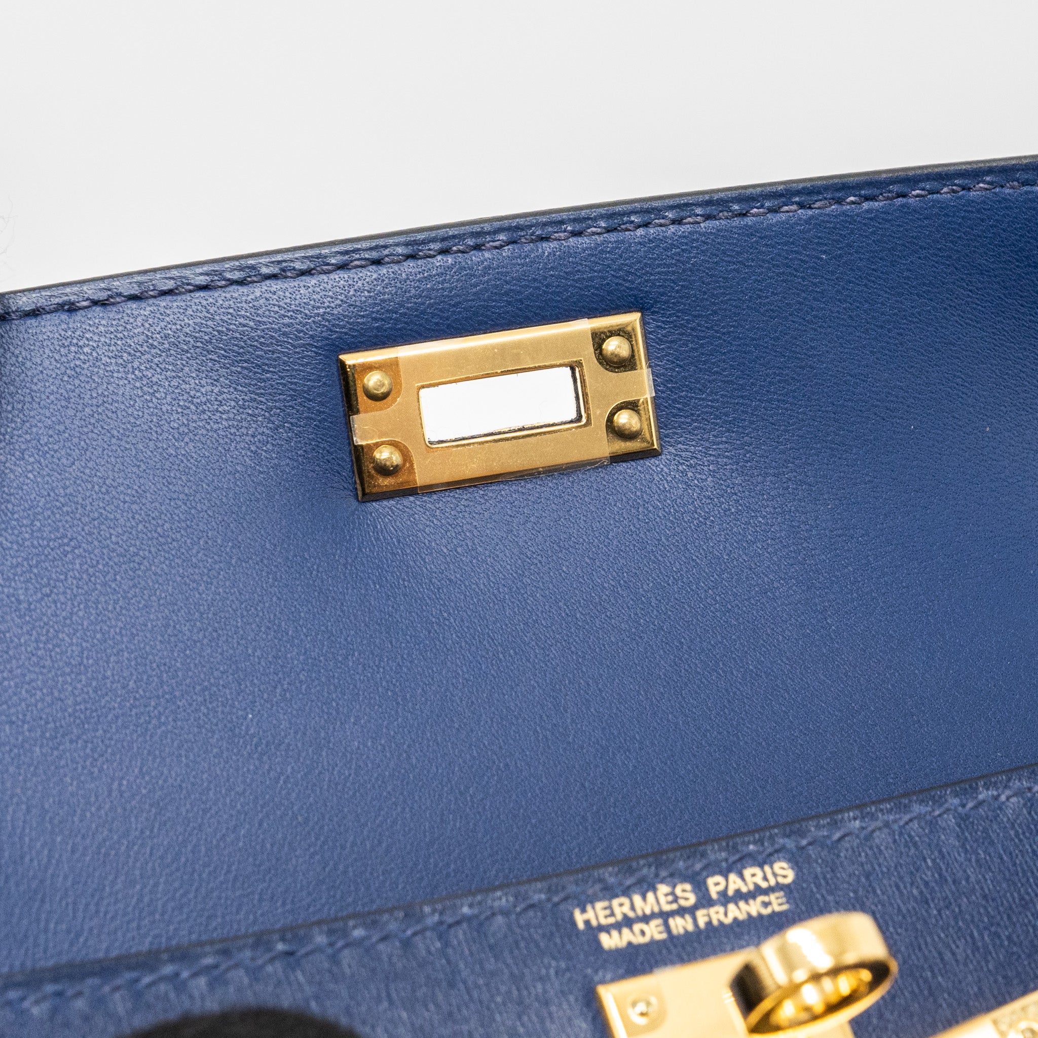 hermes mini kelly II box calfskin blue Saphir GHW stamp U - Image 13