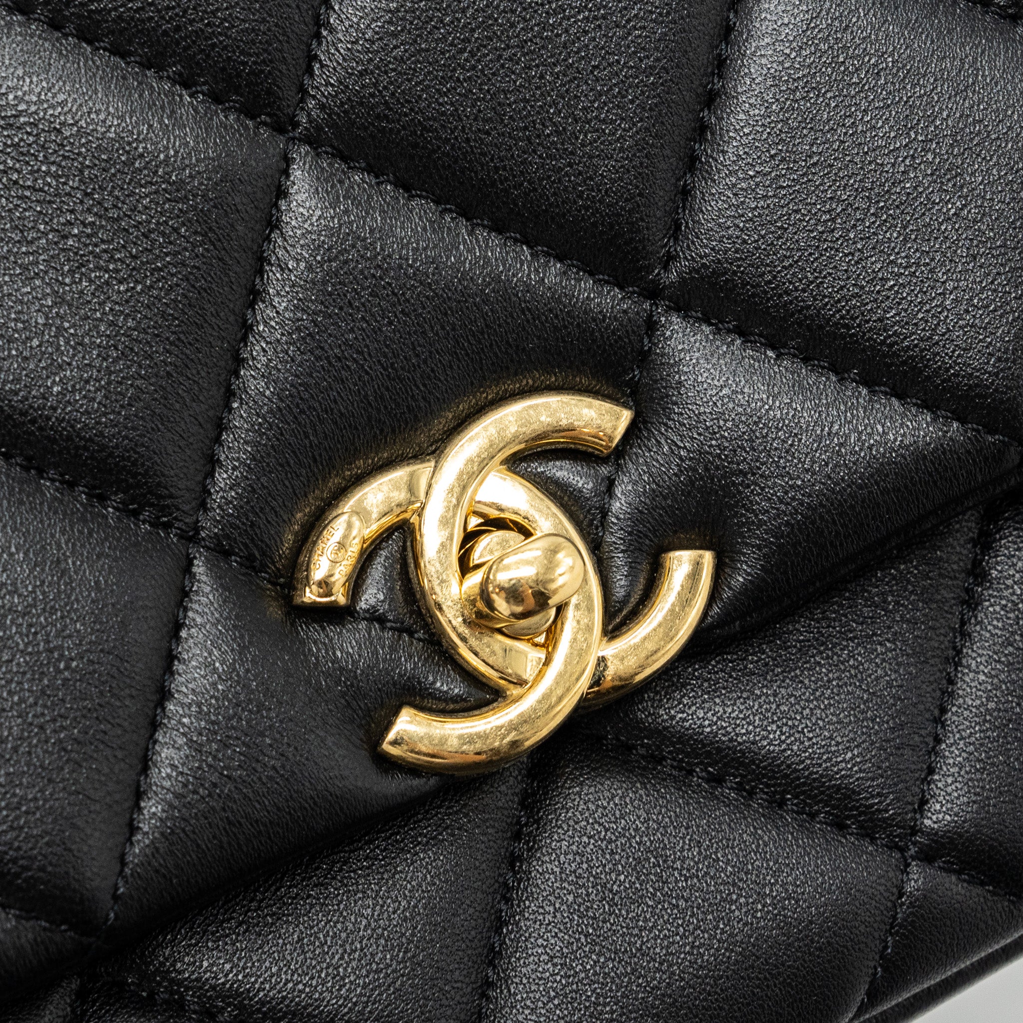 Chanel Logo Chain Handle Flap Bag Lambskin Black GHW(Microchip) - Image 9