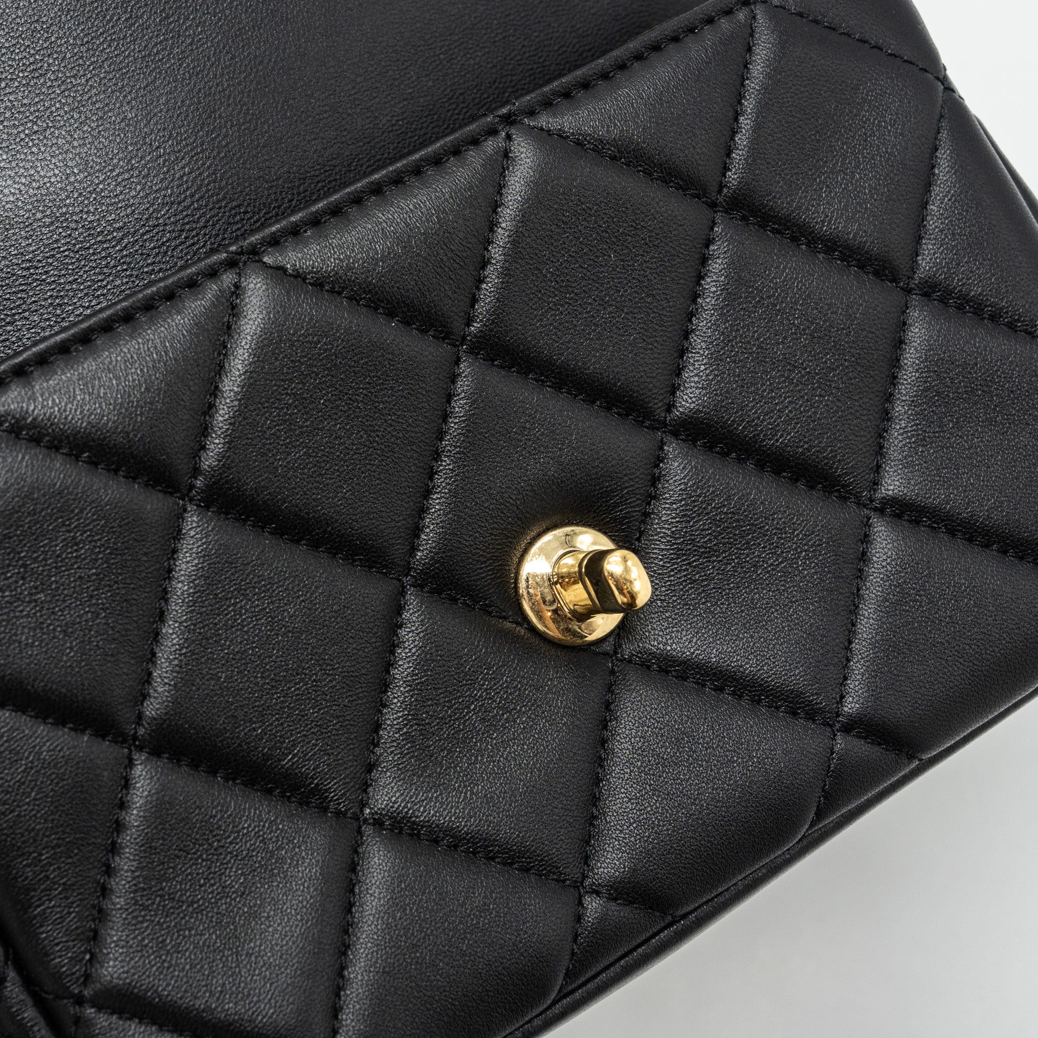 Chanel Logo Chain Handle Flap Bag Lambskin Black GHW(Microchip) - Image 12
