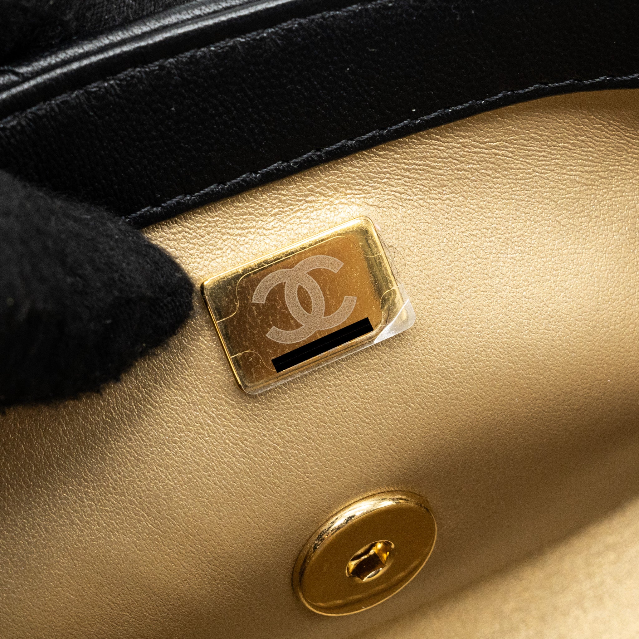 Chanel Logo Chain Handle Flap Bag Lambskin Black GHW(Microchip) - Image 16