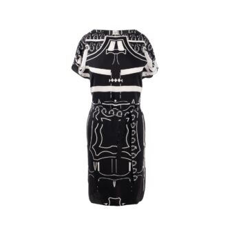 Hermes size 34 silk dress tunique belted black / white