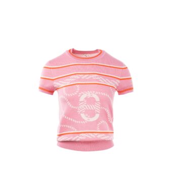 hermes size 34 short sleeve sweater cashmere / silk pink multicolour
