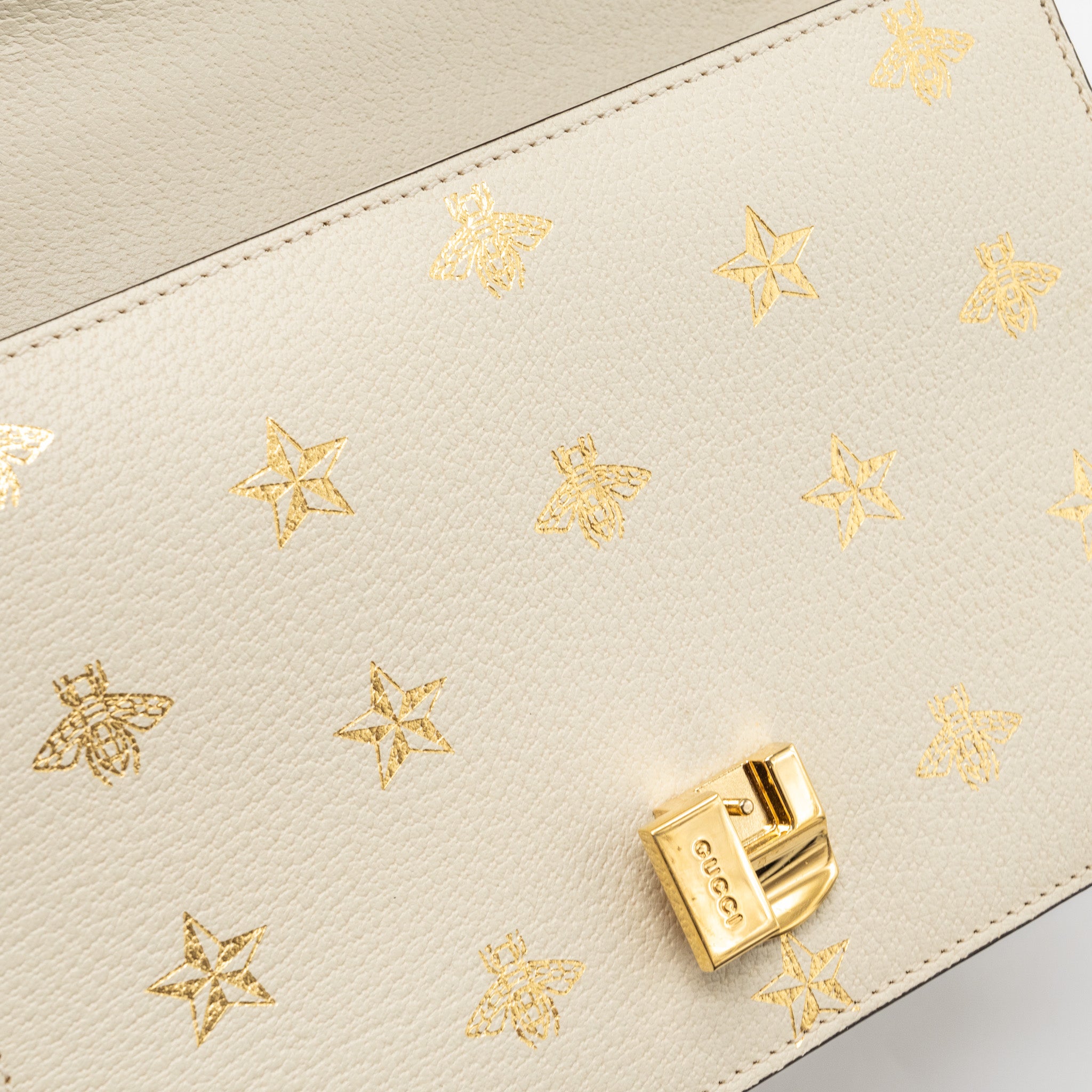 Gucci Small Sylvia Bag Bee and Star Printed Calfskin White GHW - Image 9