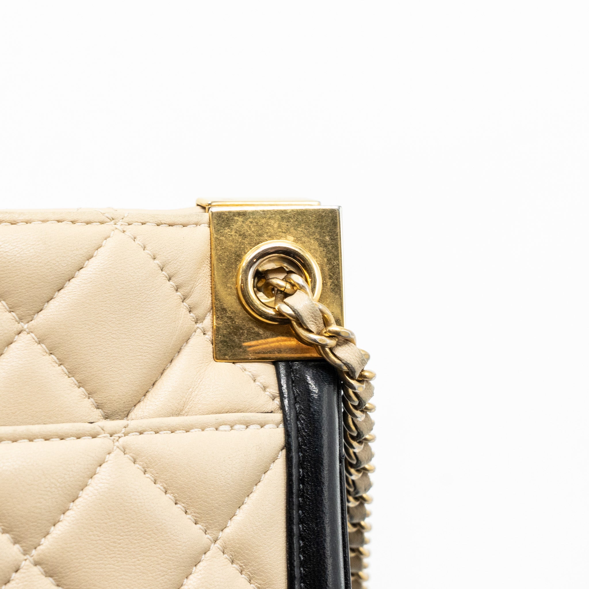 Chanel Quilted small shopping tote bag lambskin beige / black GHW - Image 12