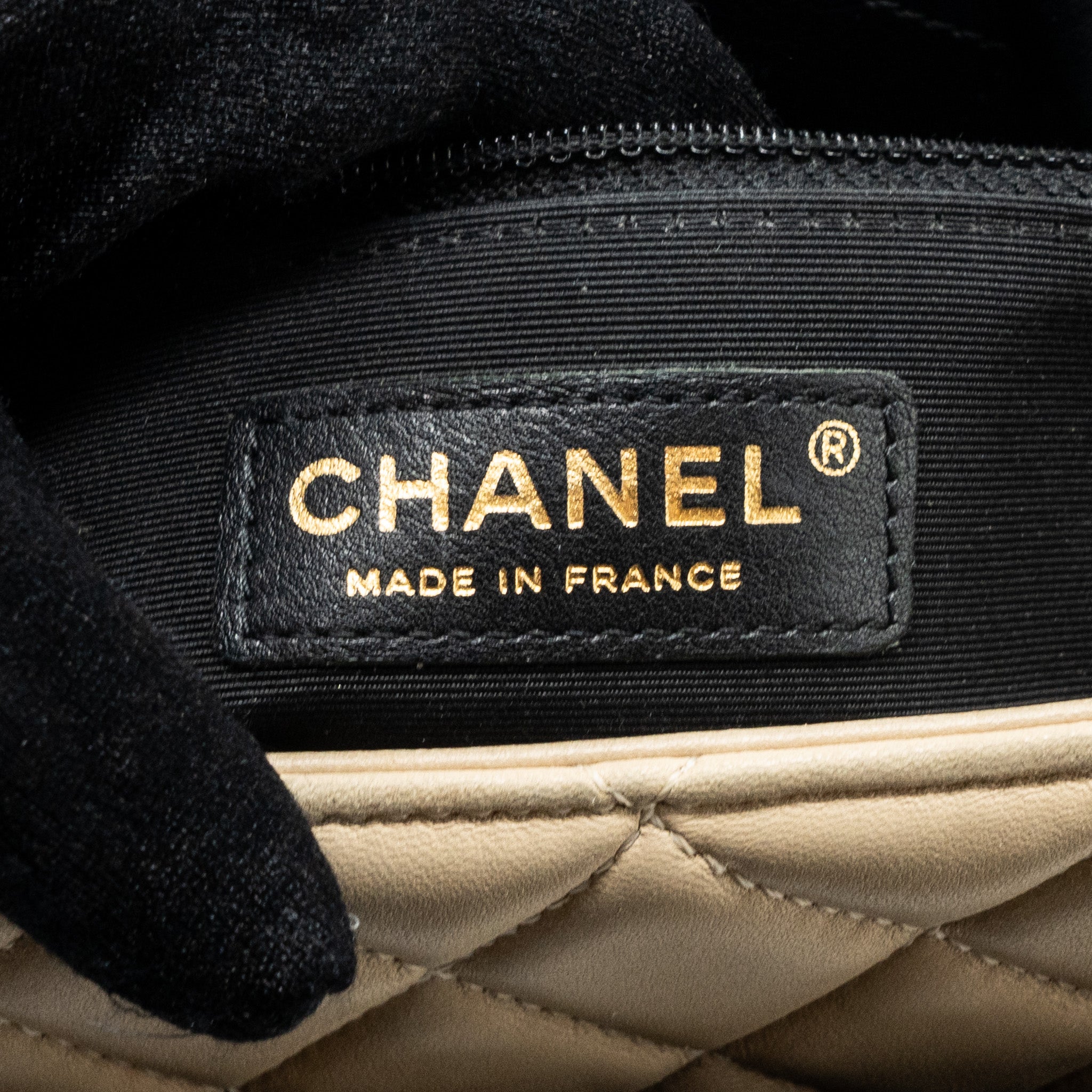Chanel Quilted small shopping tote bag lambskin beige / black GHW - Image 13