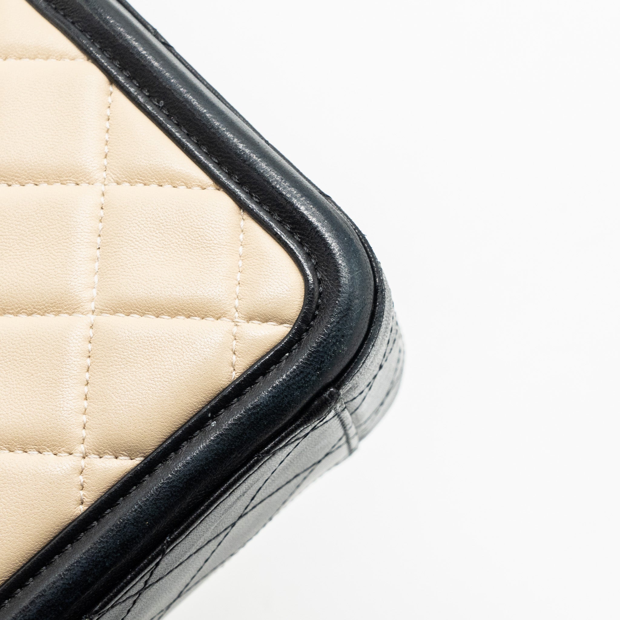 Chanel Quilted small shopping tote bag lambskin beige / black GHW - Image 15
