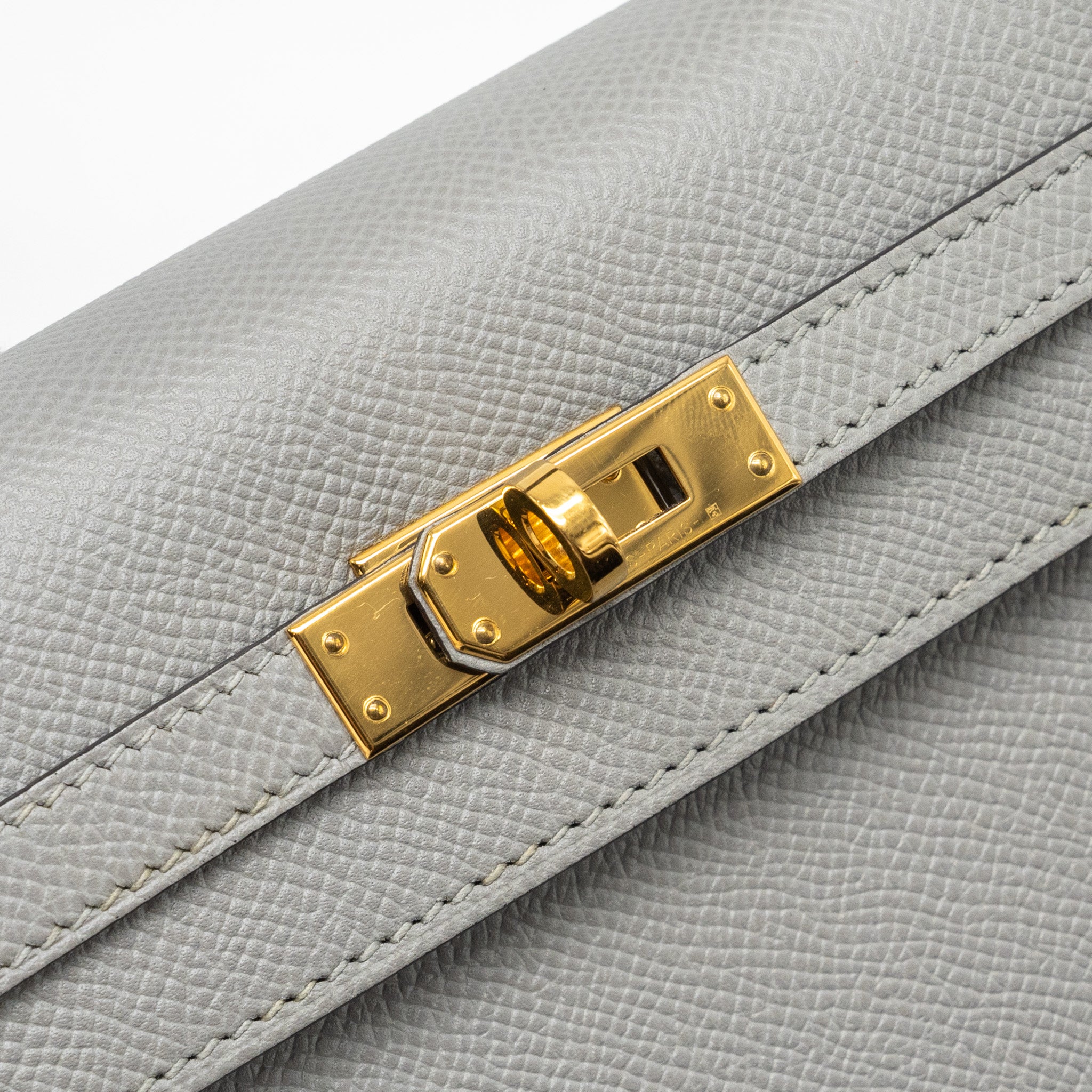 Hermes Kelly 25 Special Order Epsom Gris Motte / Rose purple GHW Stamp C - Image 9