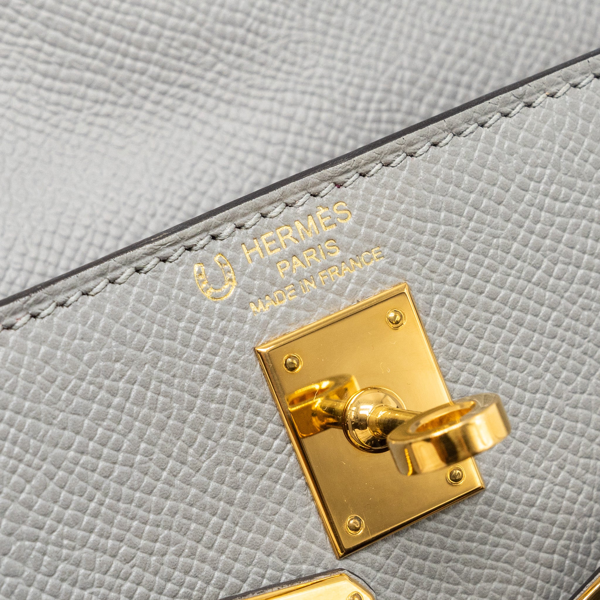 Hermes Kelly 25 Special Order Epsom Gris Motte / Rose purple GHW Stamp C - Image 12
