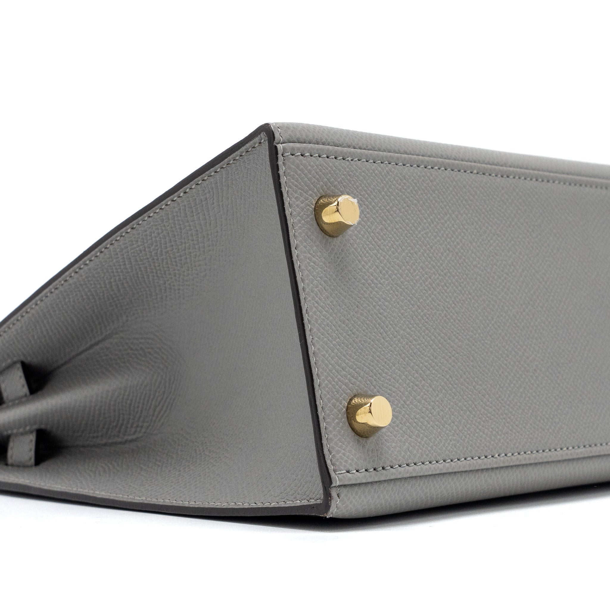 Hermes Kelly 25 Special Order Epsom Gris Motte / Rose purple GHW Stamp C - Image 7