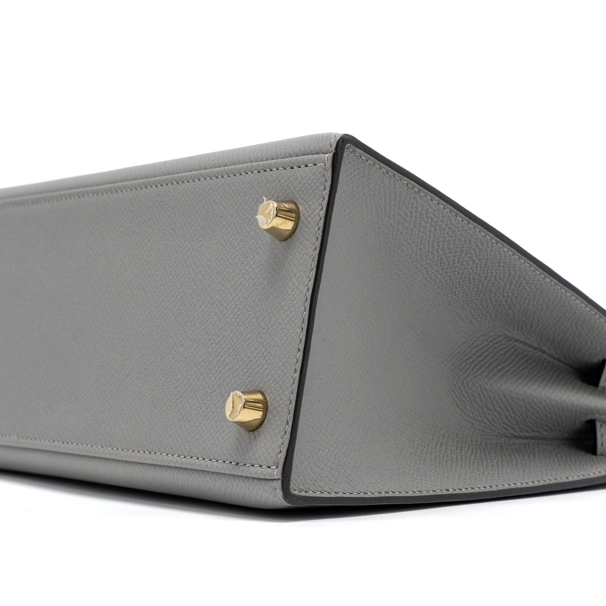 Hermes Kelly 25 Special Order Epsom Gris Motte / Rose purple GHW Stamp C - Image 8