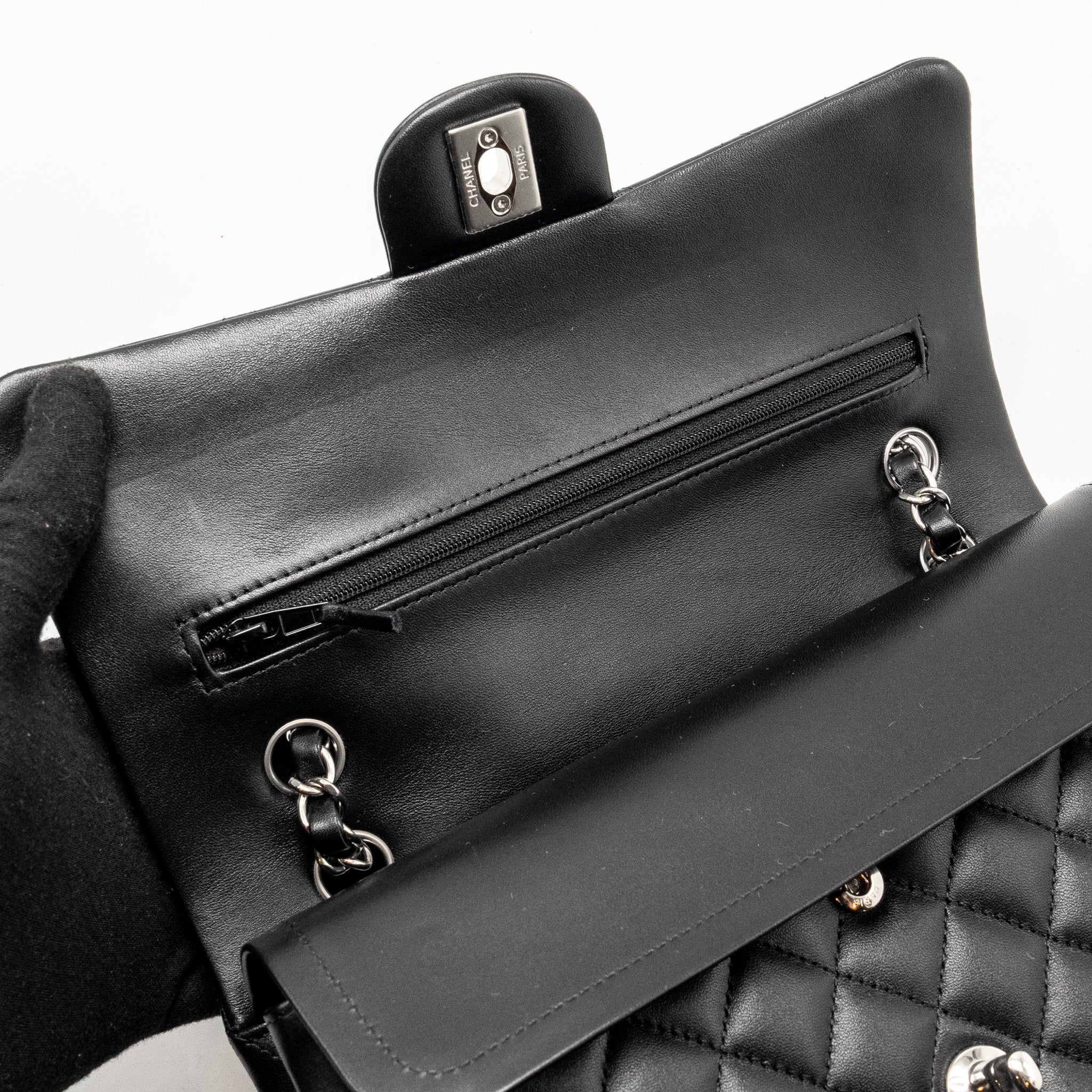 Chanel Medium Classic Double Flap Bag Lambskin Black SHW (microchip) - Image 14