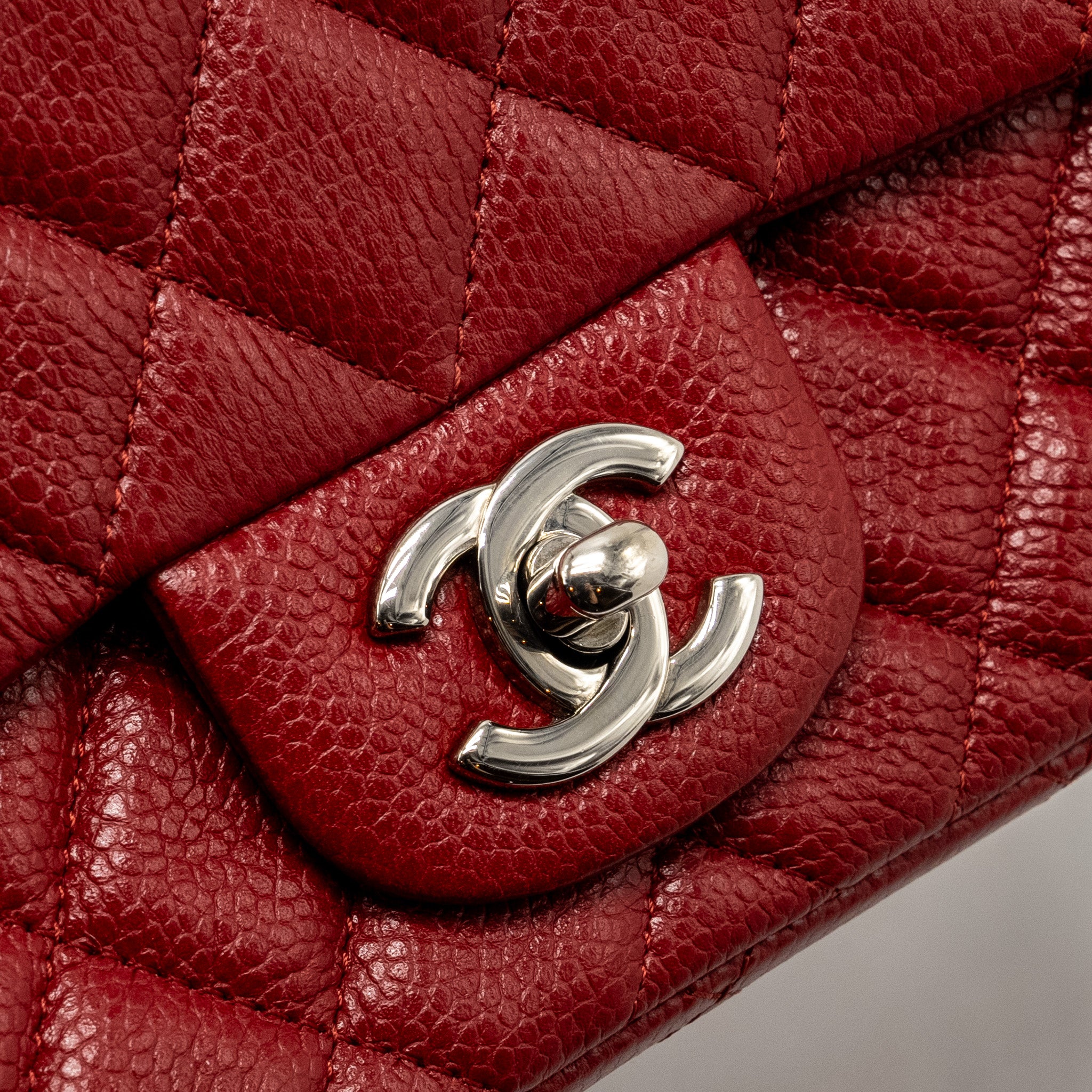 Chanel Mini Square Flap bag Caviar Red SHW - Image 12
