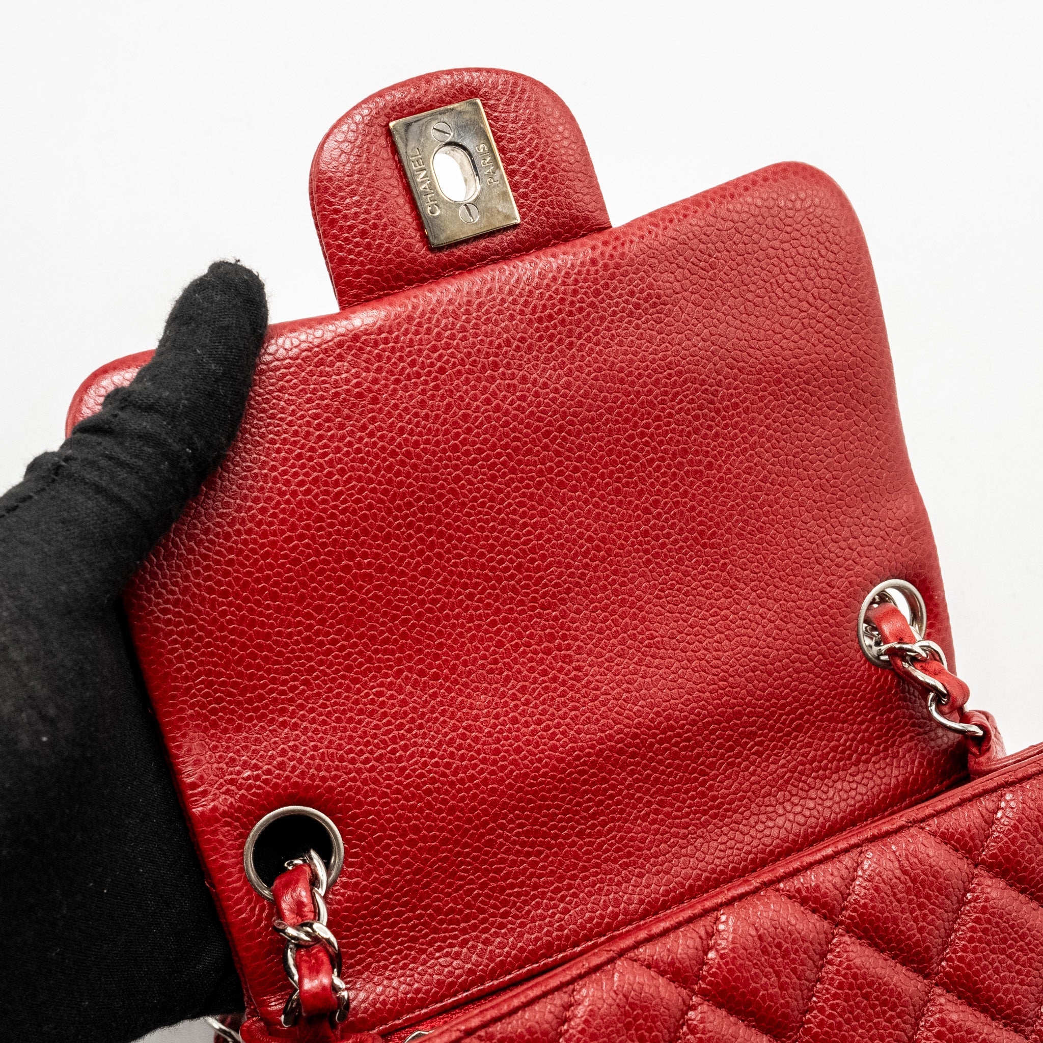 Chanel Mini Square Flap bag Caviar Red SHW - Image 14