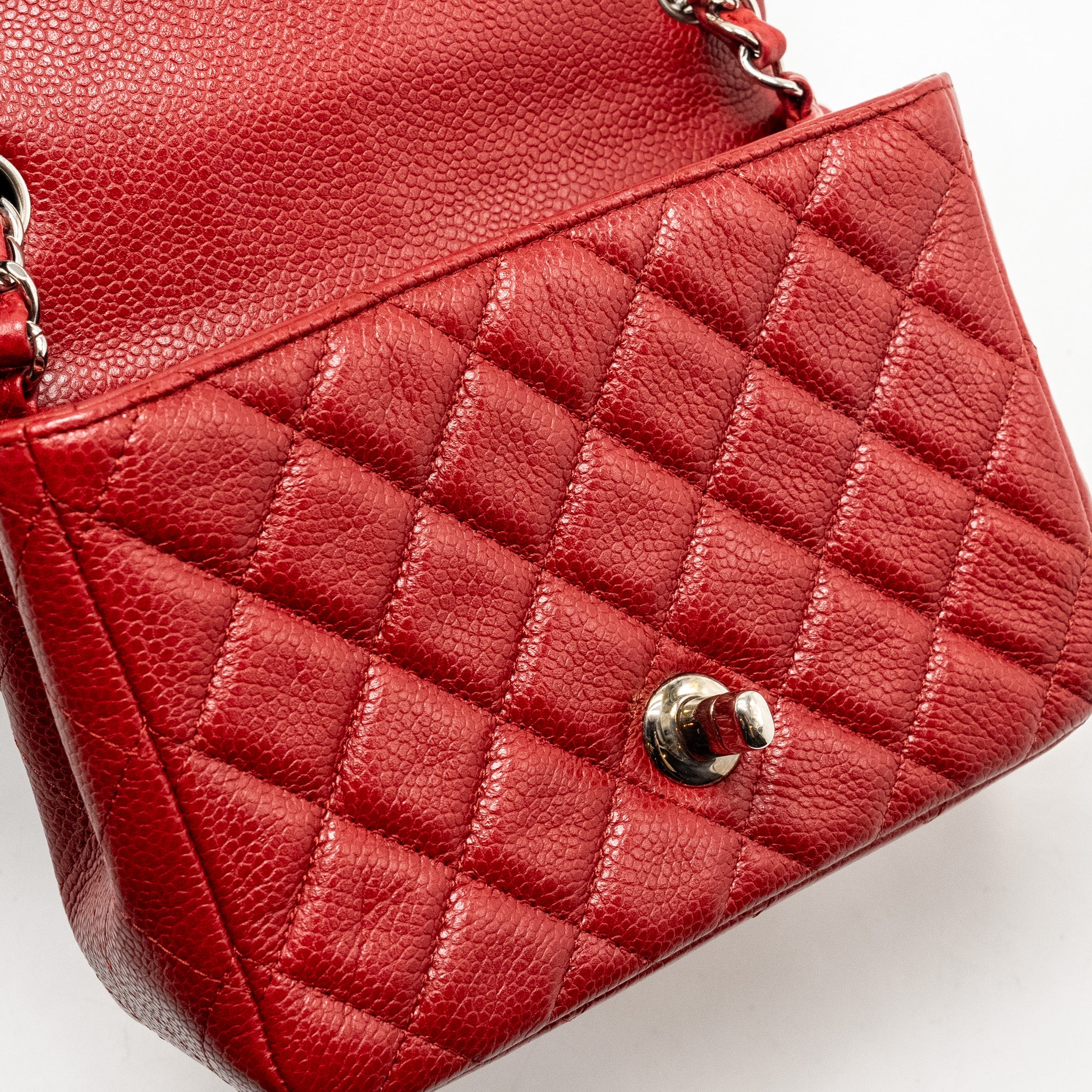 Chanel Mini Square Flap bag Caviar Red SHW - Image 15